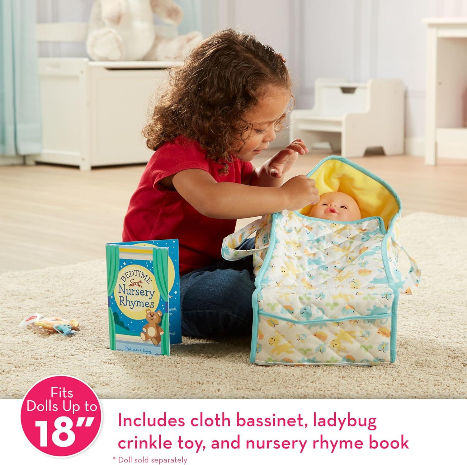 imageMelissa ampamp Doug Mine to Love Bassinet Play Set Portable Carrier for Dolls with Crinkle Toy Nursery Rhyme Book