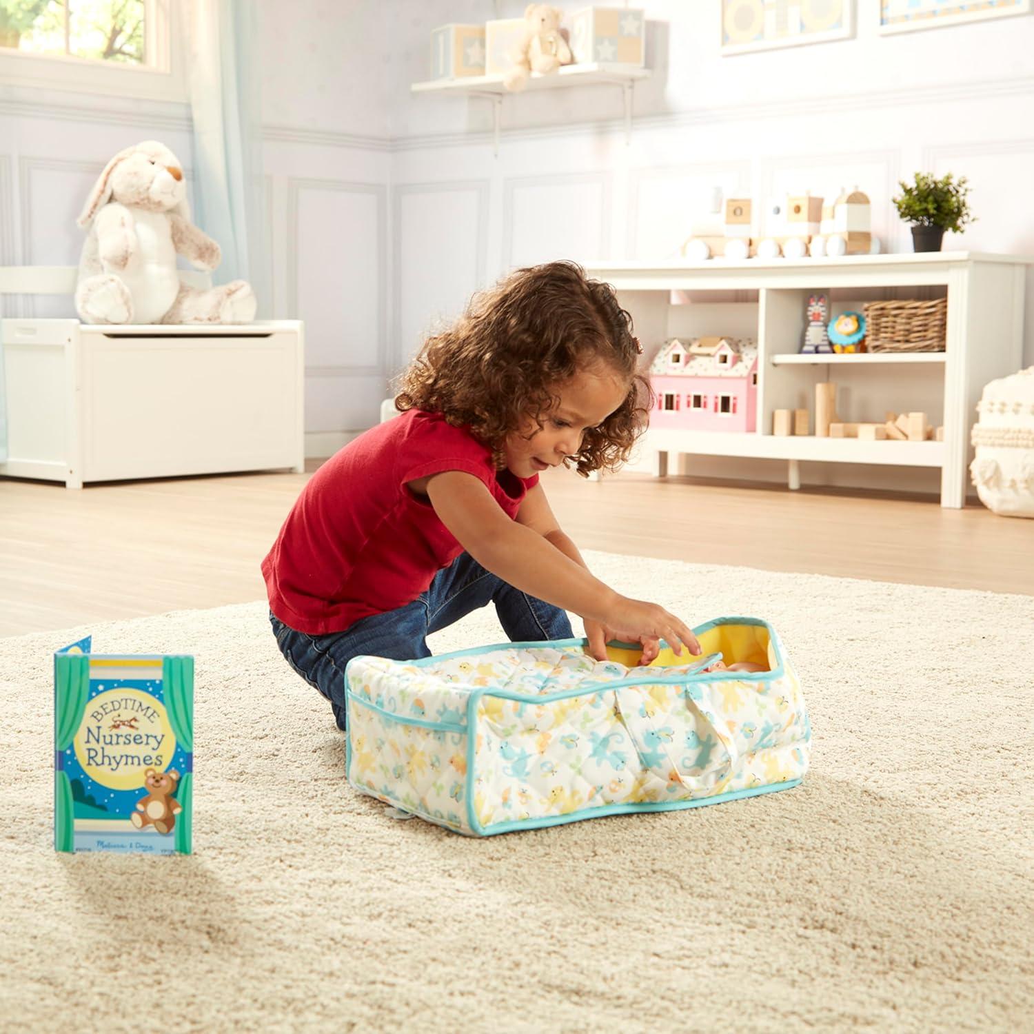 imageMelissa ampamp Doug Mine to Love Bassinet Play Set Portable Carrier for Dolls with Crinkle Toy Nursery Rhyme Book