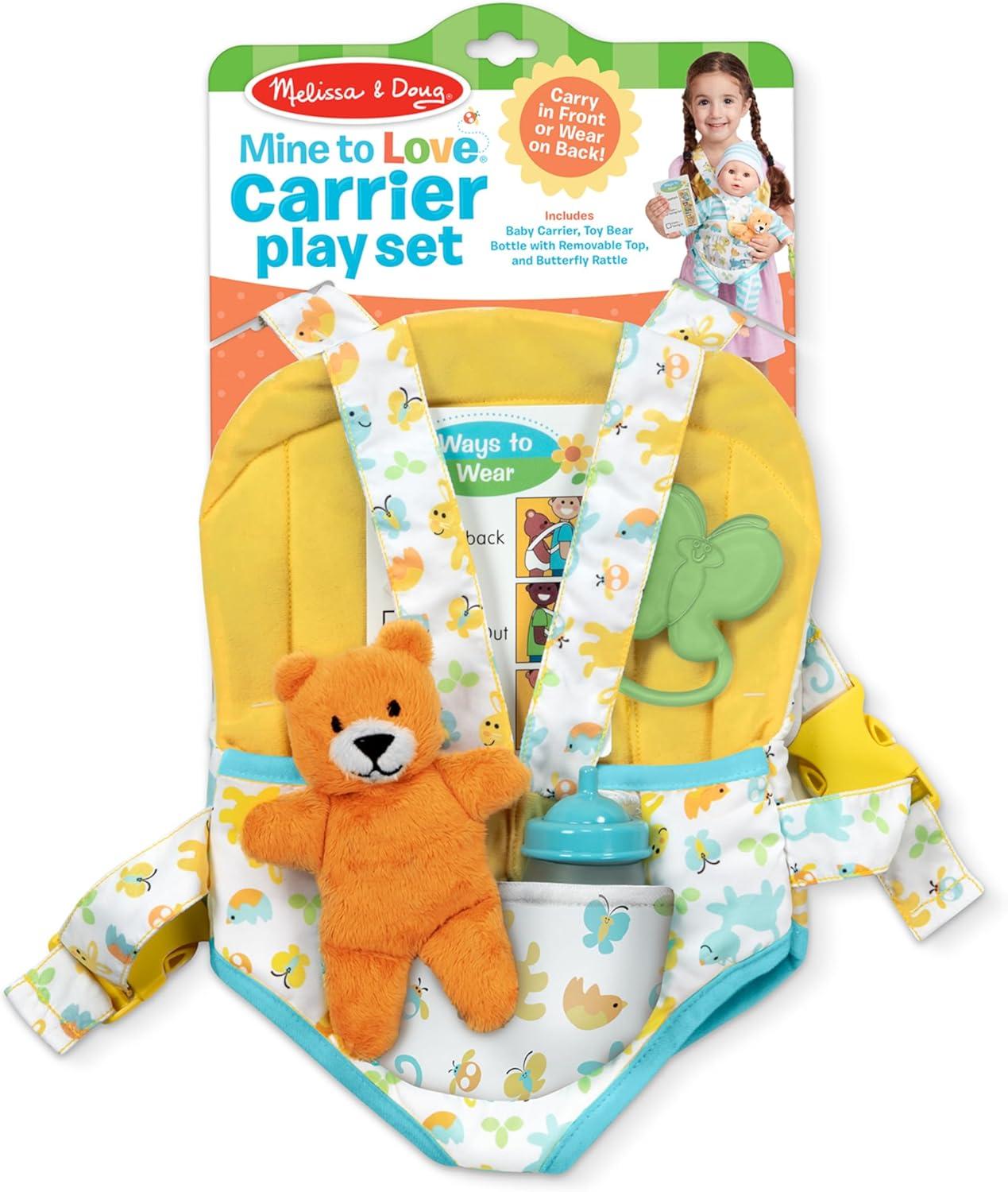 imageMelissa ampamp Doug Mine to Love Carrier Play Set for Baby Dolls with Toy Bear Bottle Rattle Activity Card