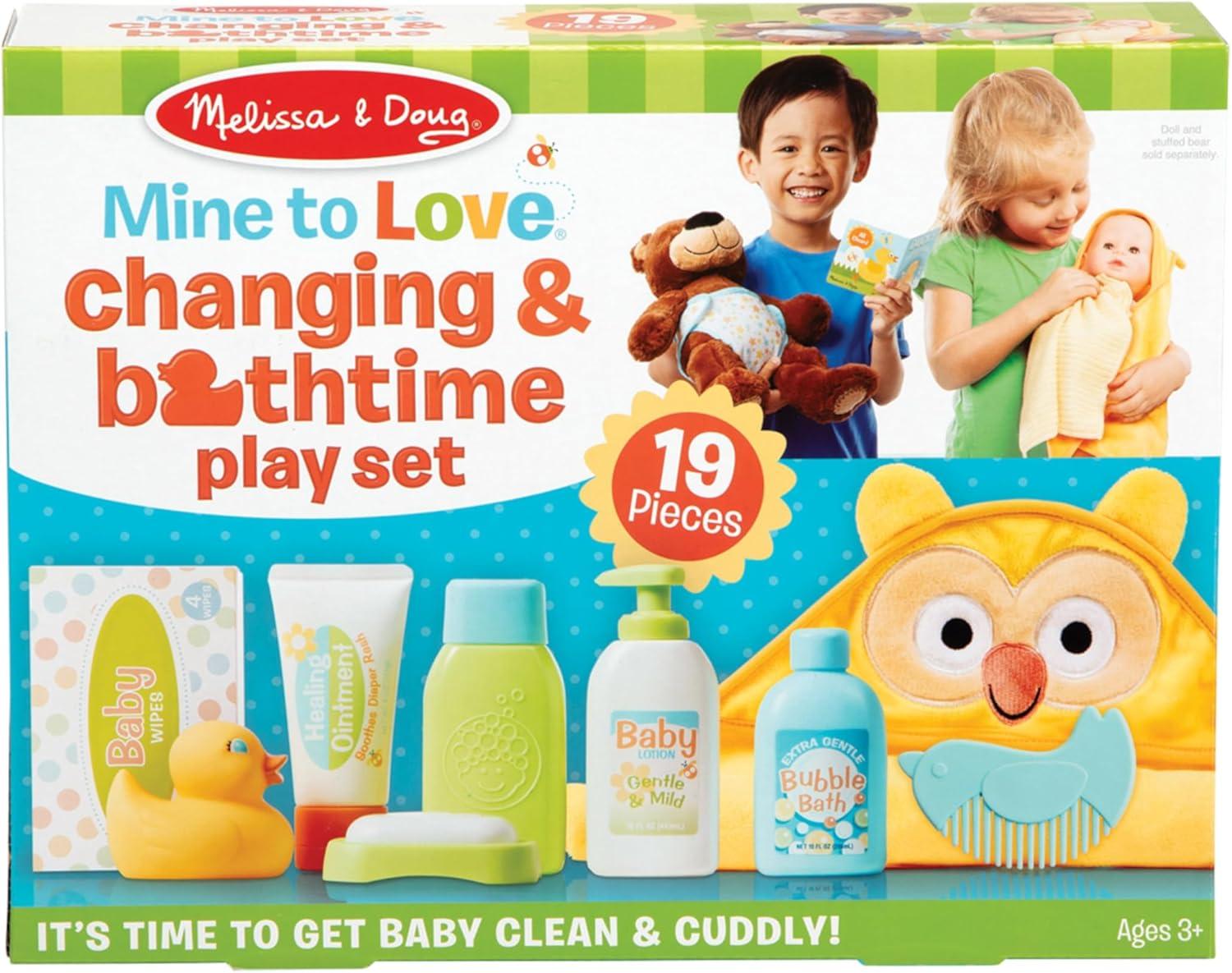 imageMelissa ampamp Doug Mine to Love Changing ampamp Bathtime Play Set for Dolls  Diapers Pretend ShampooWipes Towel More 19 pcs