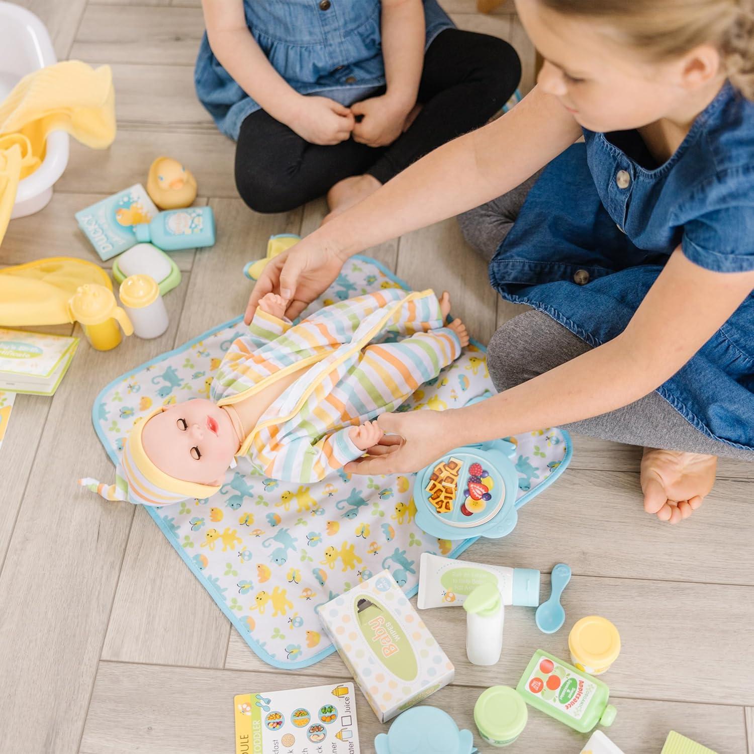 imageMelissa ampamp Doug Mine to Love Deluxe Baby Care Play Set 48 Pieces  Doll  Accessories to Feed Bathe Change and Cuddle
