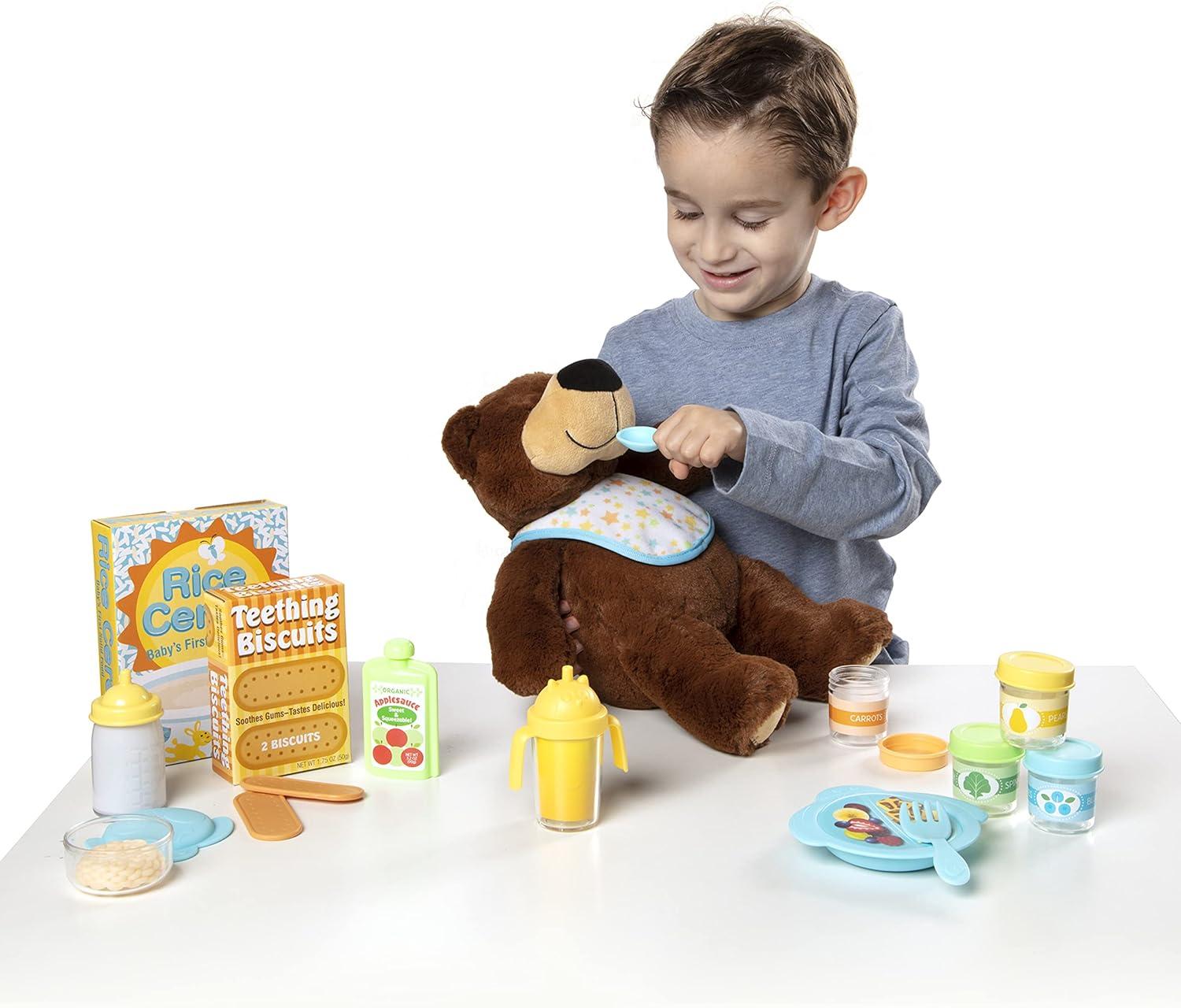 imageMelissa ampamp Doug Mine to Love Mealtime Play Set for Dolls with Bottle Pretend Baby Food Jars Snack Pouch More 24 pcs