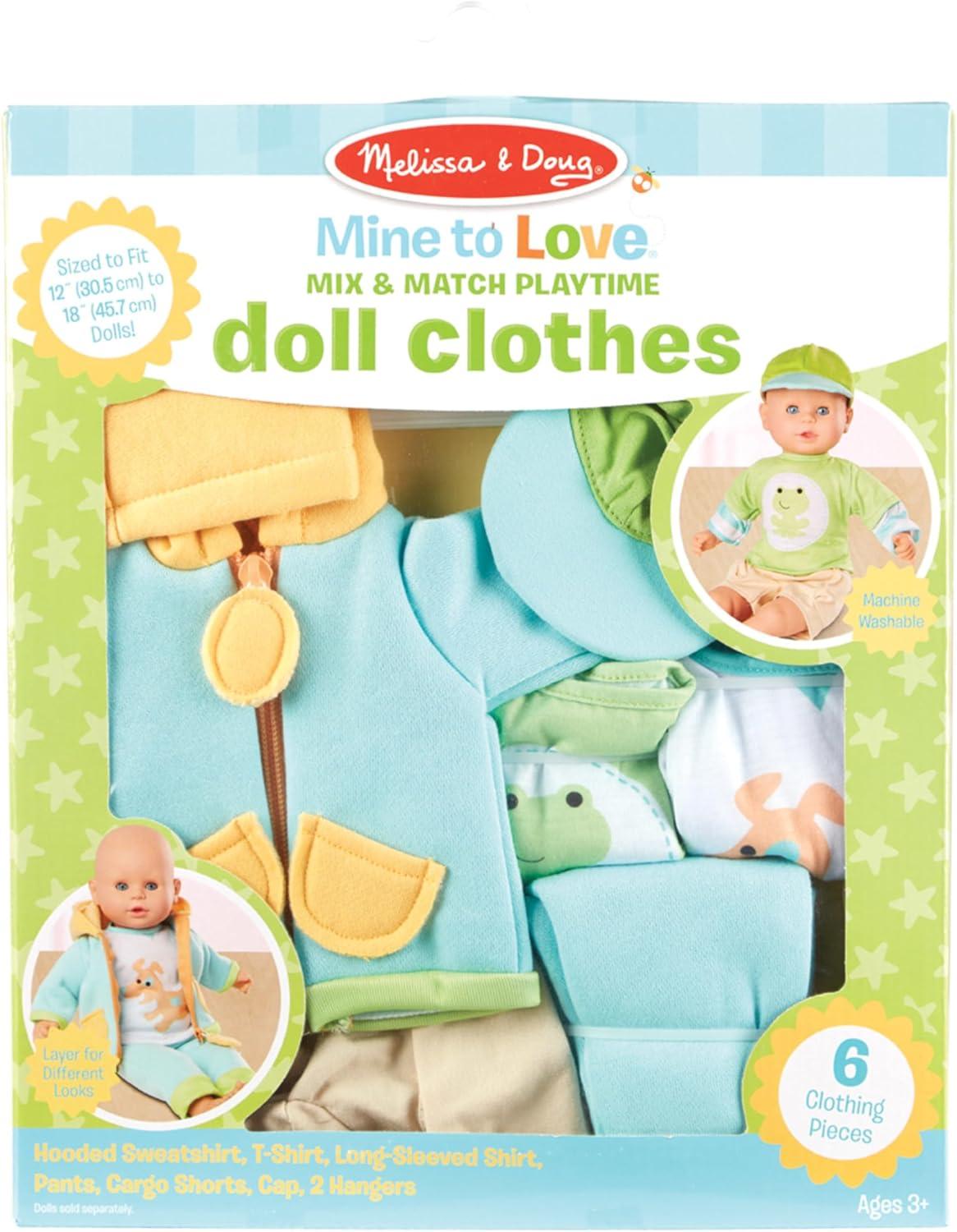 imageMelissa ampamp Doug Mine to Love Mix ampamp Match Playtime Doll Clothes for 1218 Unisex Dolls 6 pcs