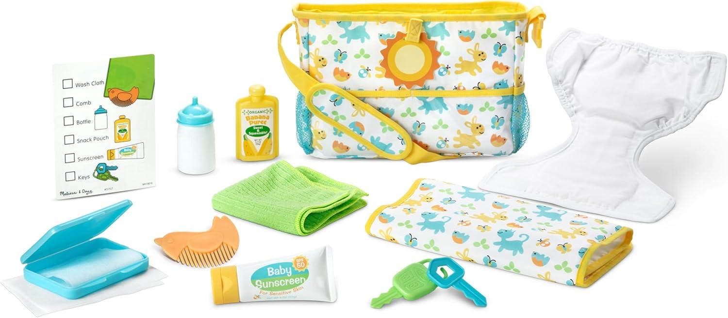 imageMelissa ampamp Doug Mine to Love Travel Time Play Set for Dolls with Diaper Bag Bottle Sunscreen More 17 pcs  Baby Doll Accessories Baby Doll Sets For Kids Ages 3