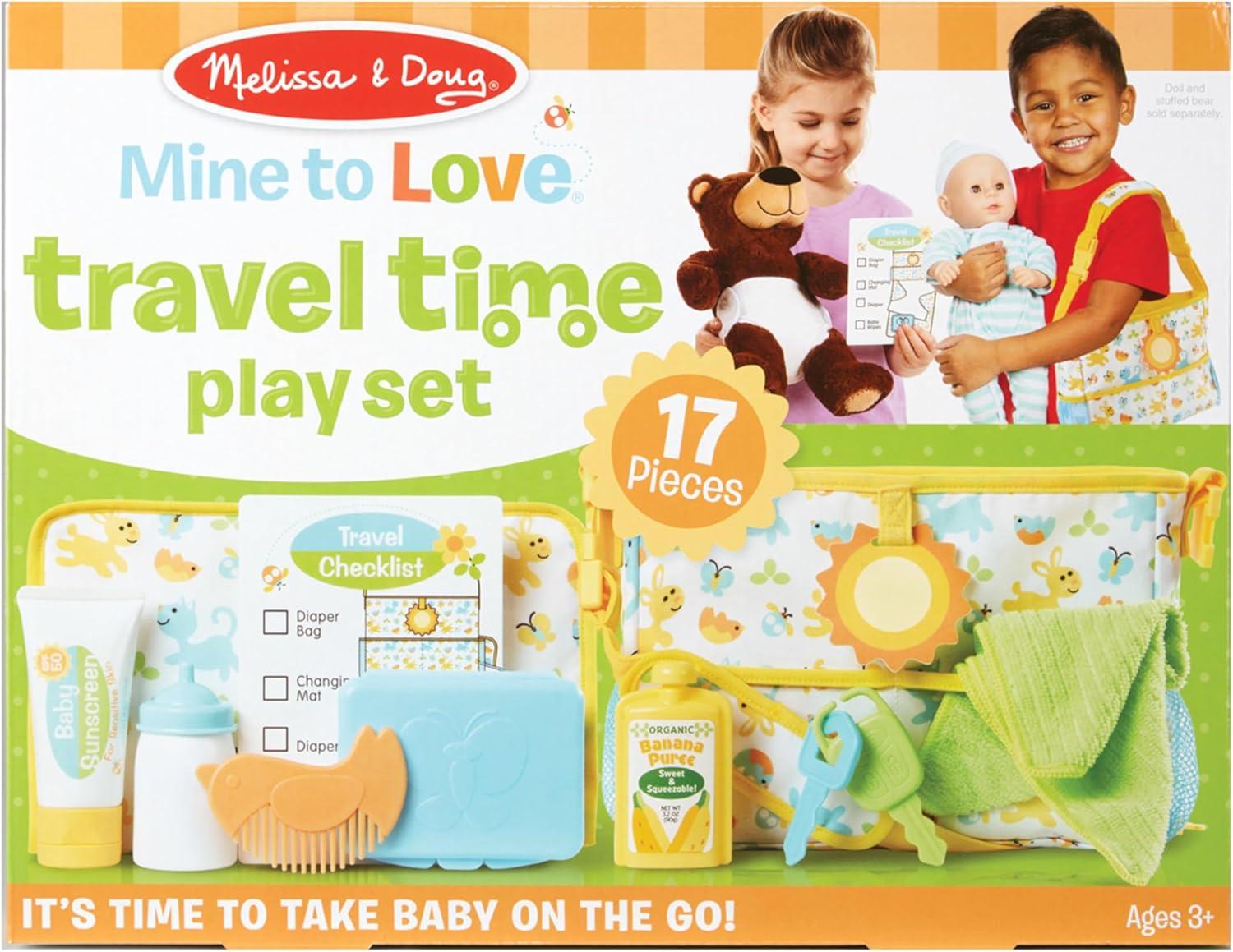 imageMelissa ampamp Doug Mine to Love Travel Time Play Set for Dolls with Diaper Bag Bottle Sunscreen More 17 pcs  Baby Doll Accessories Baby Doll Sets For Kids Ages 3