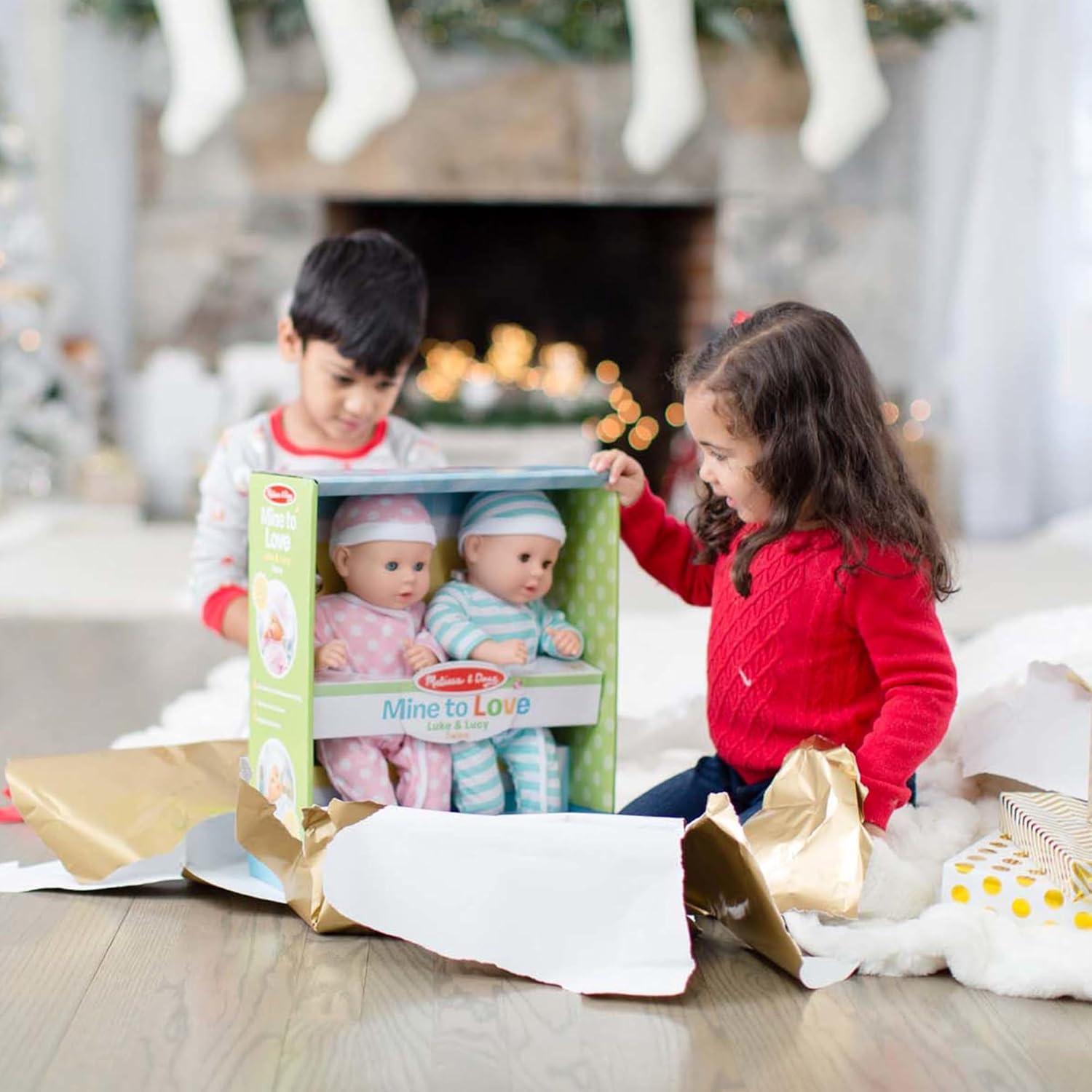 imageMelissa ampamp Doug Mine to Love Twins Luke ampamp Lucy 15 Light SkinTone Boy and Girl Baby Dolls with Rompers Caps Pacifiers