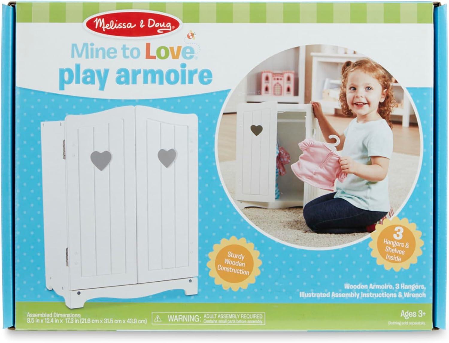 imageMelissa ampamp Doug Mine to Love Wooden Play Armoire Closet for Dolls Stuffed Animals  White 173H x 124W x 85D Assembled Wooden Pretend Play Closet Doll Wardrobe