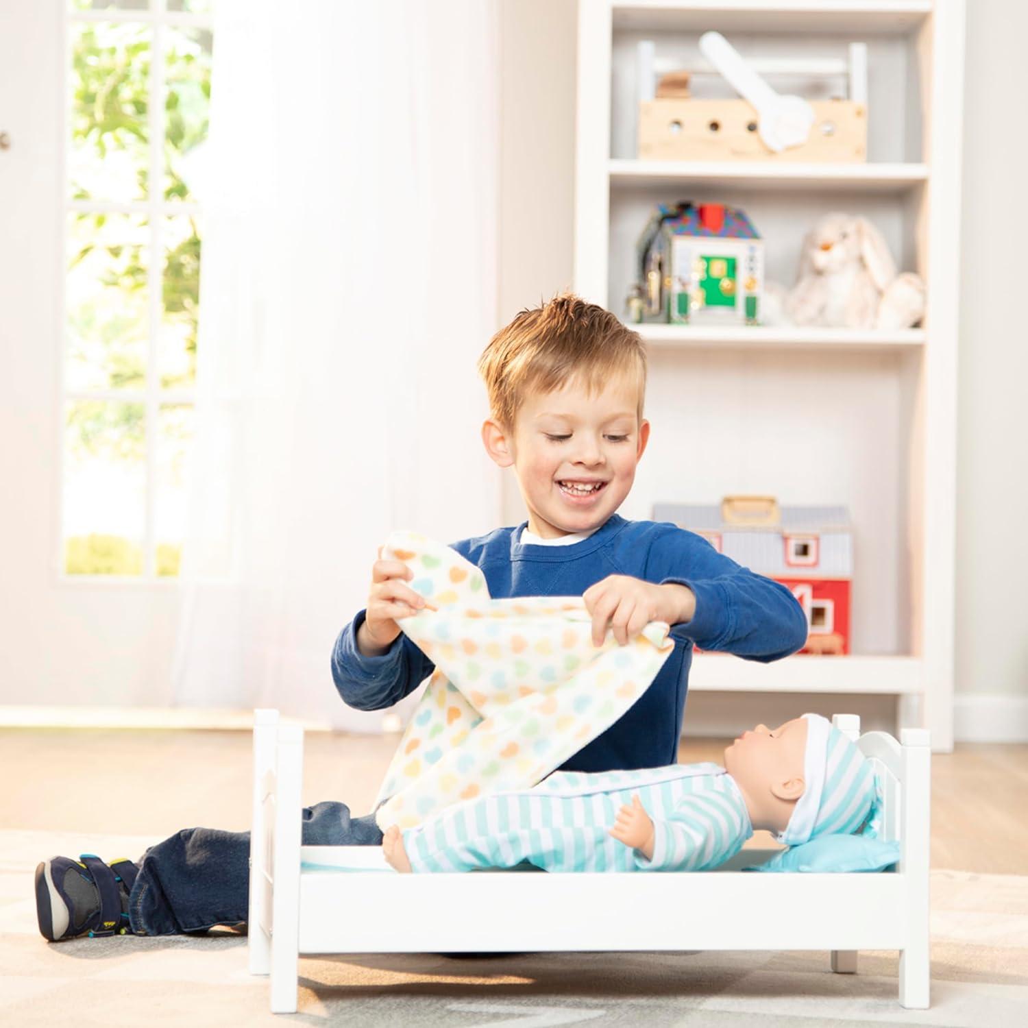 imageMelissa ampamp Doug Mine to Love Wooden Play Bed for Dolls Stuffed Animals  White 87H x 91W x 207L Assembled