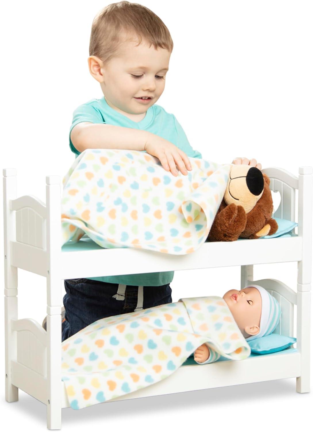 imageMelissa ampamp Doug Mine to Love Wooden Play Bunk Bed for Dolls up to 18 inchesStuffed Animals  White 2 Beds 174H x 91W x 207L Assembled and Stacked