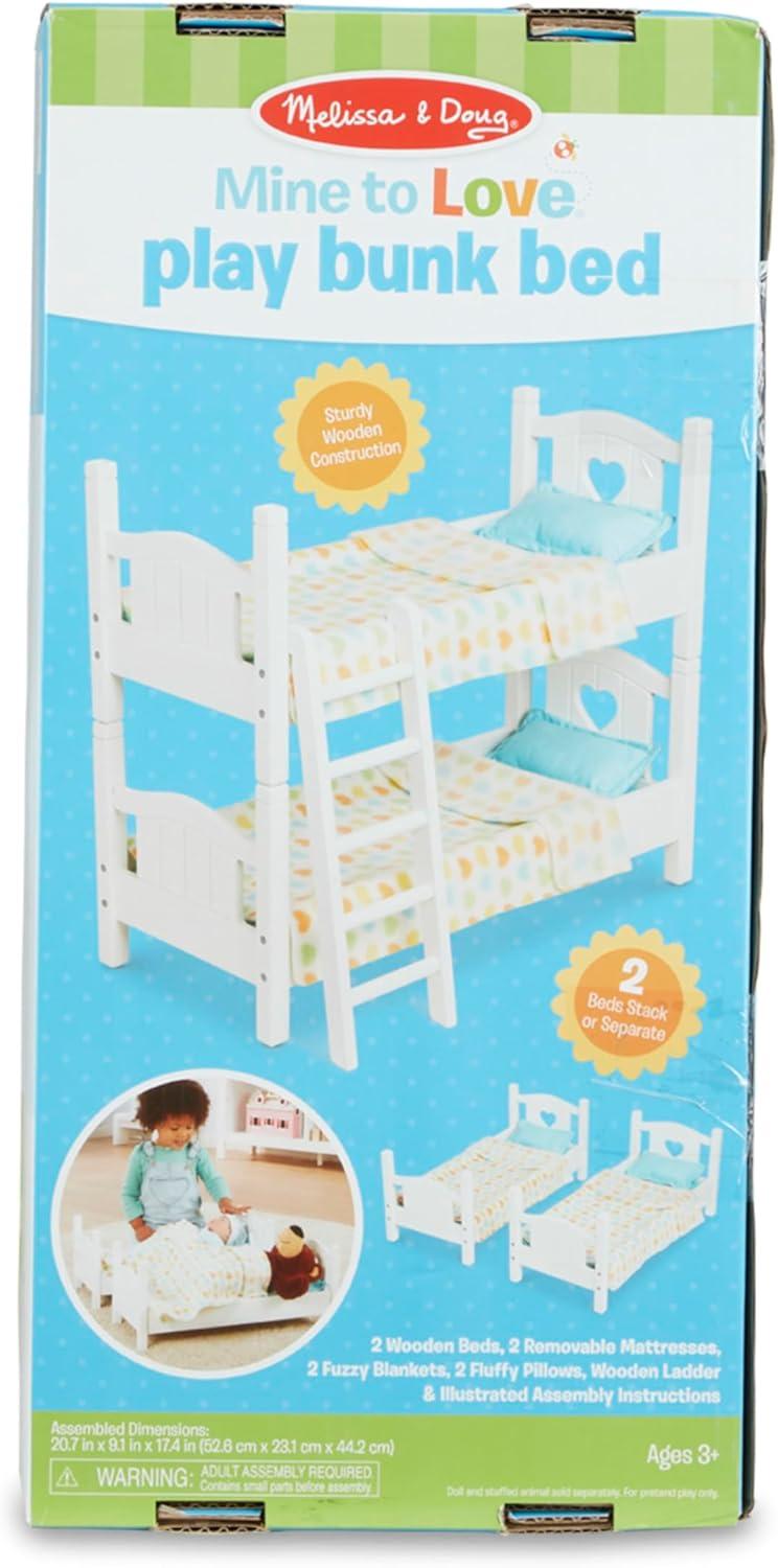 imageMelissa ampamp Doug Mine to Love Wooden Play Bunk Bed for Dolls up to 18 inchesStuffed Animals  White 2 Beds 174H x 91W x 207L Assembled and Stacked