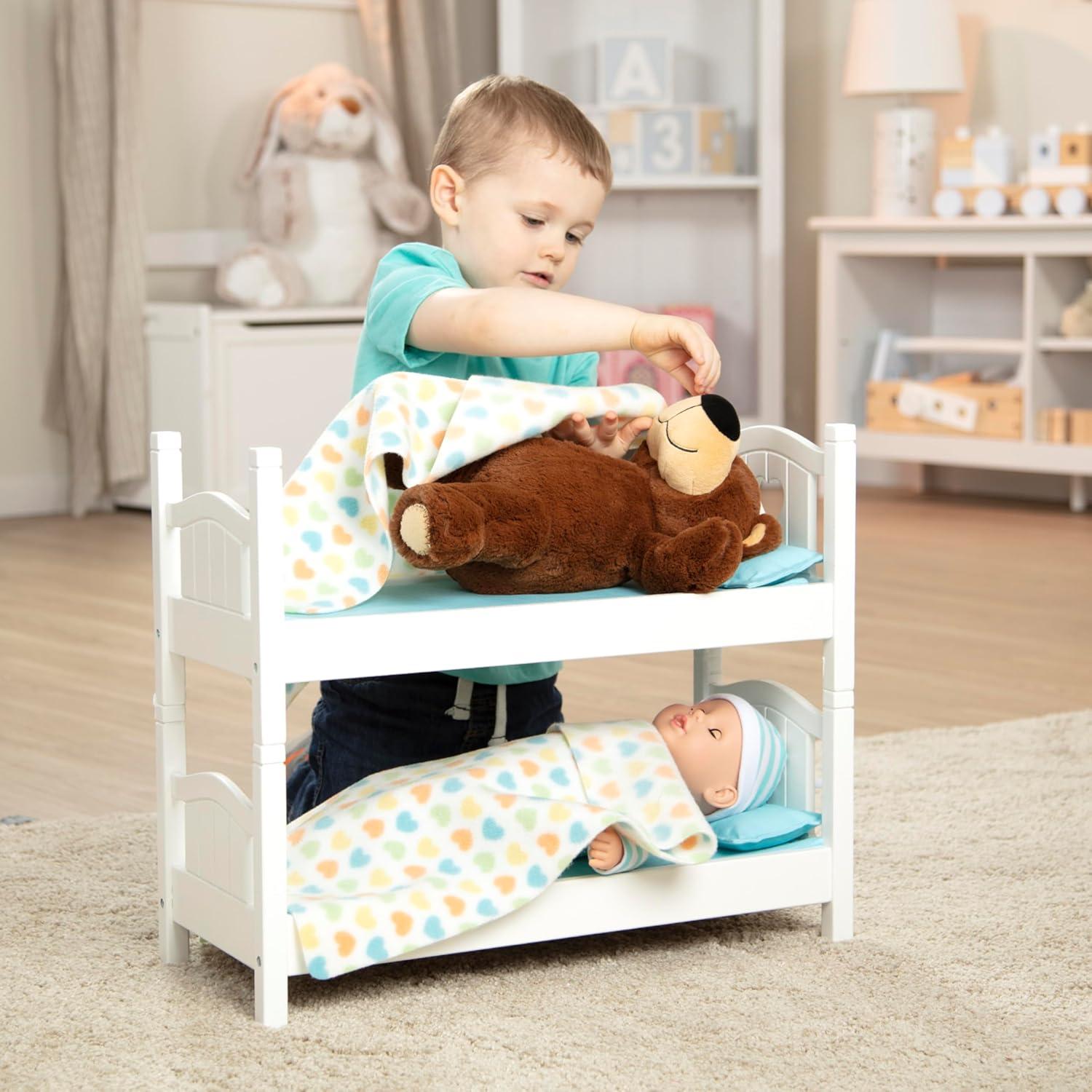 imageMelissa ampamp Doug Mine to Love Wooden Play Bunk Bed for Dolls up to 18 inchesStuffed Animals  White 2 Beds 174H x 91W x 207L Assembled and Stacked