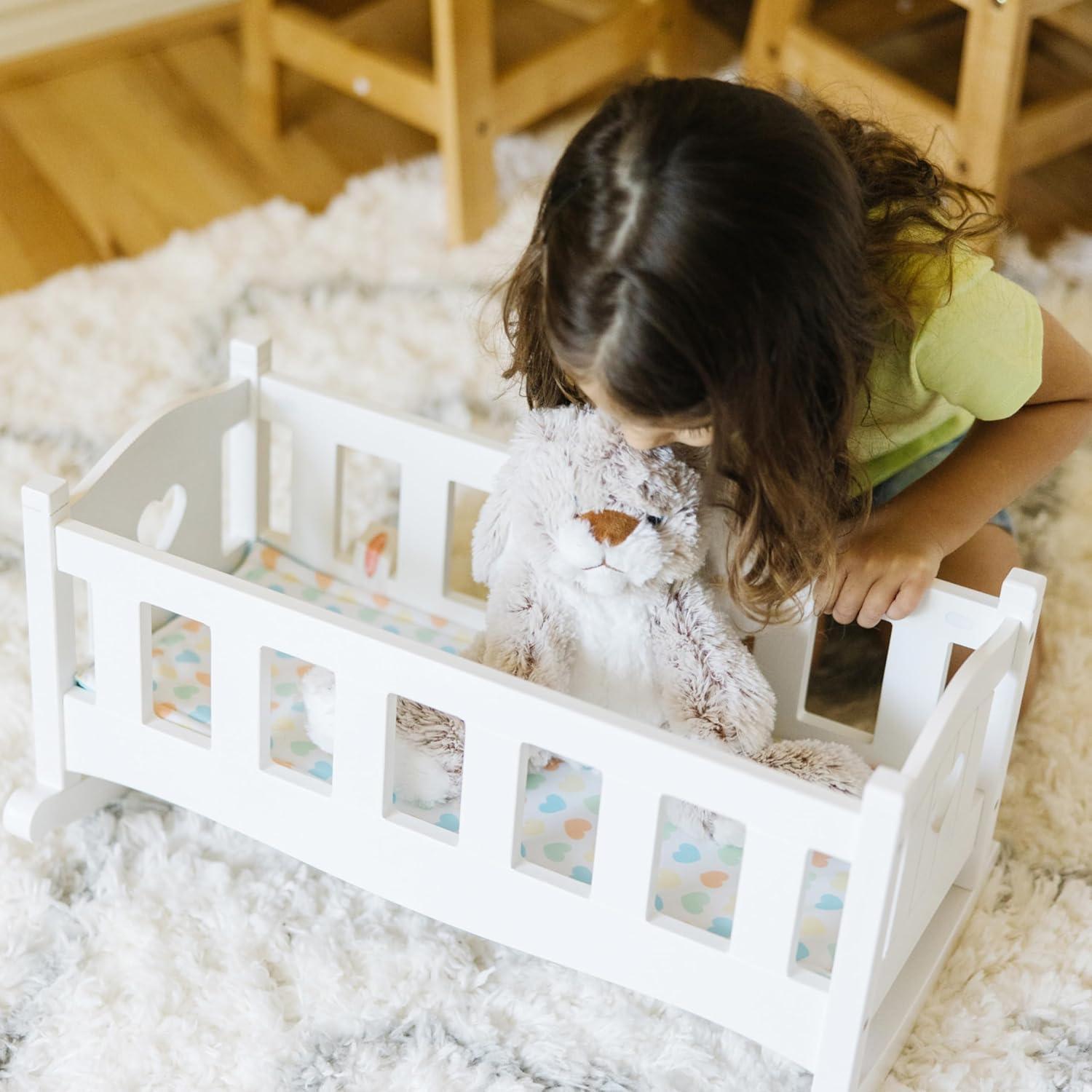 imageMelissa ampamp Doug Mine to Love Wooden Play Cradle for Dolls Stuffed Animals  White 102H x 188W x 207L Assembled