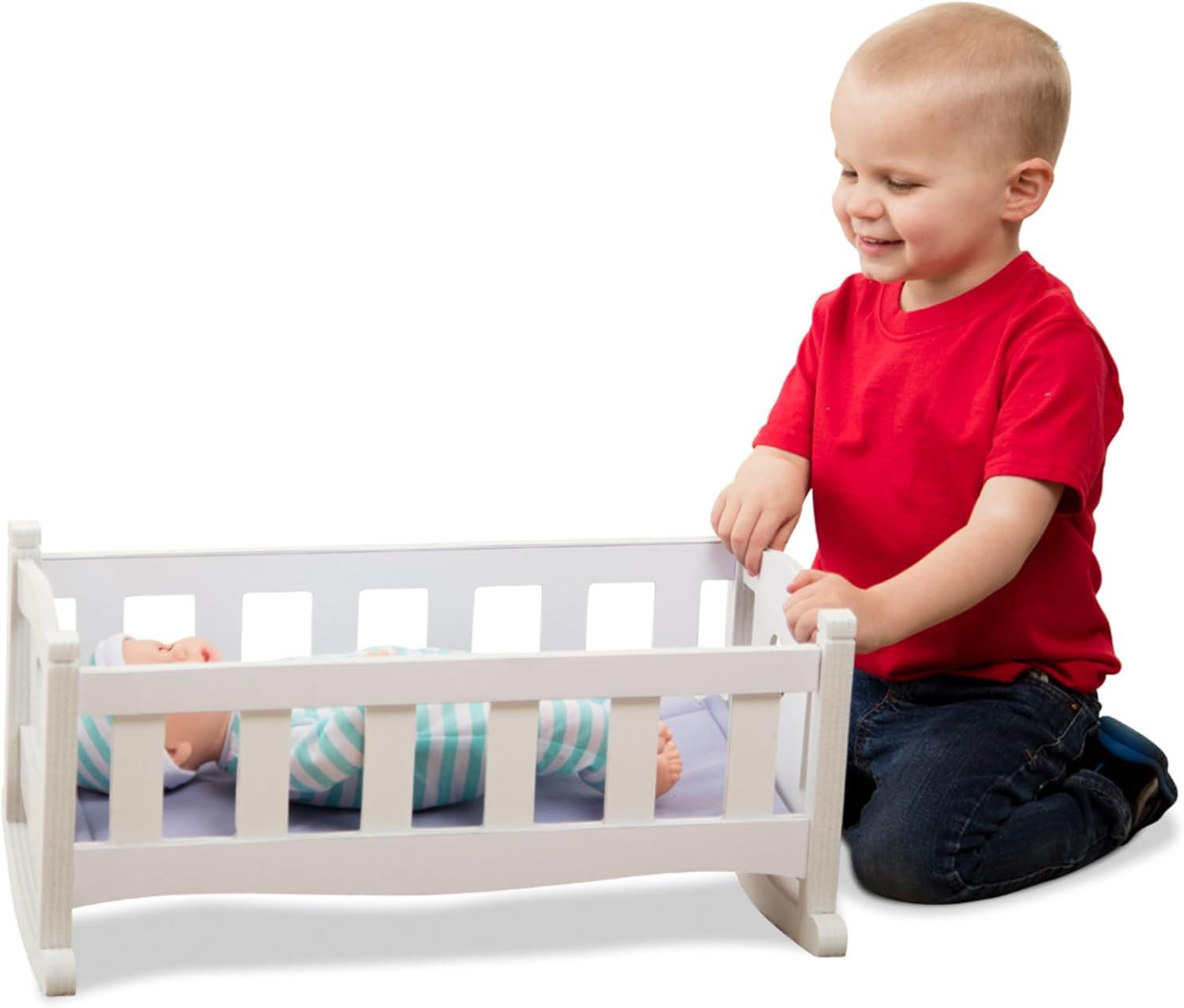 imageMelissa ampamp Doug Mine to Love Wooden Play Cradle for Dolls Stuffed Animals  White 102H x 188W x 207L Assembled