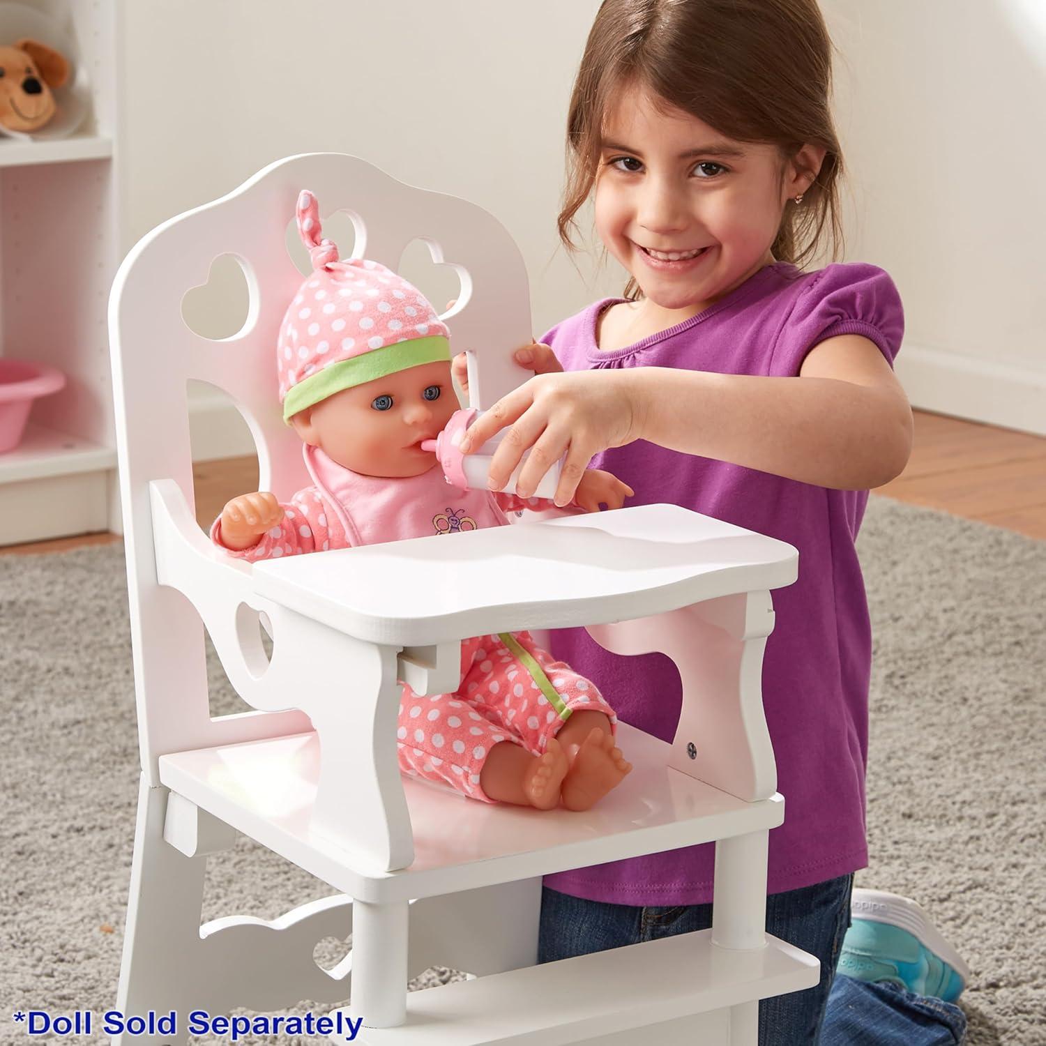 imageMelissa ampamp Doug Mine to Love Wooden Play High Chair for Dolls Stuffed Animals  White 18H x 8W x 11D Assembled Wooden Pretend Play High Chair for Dolls