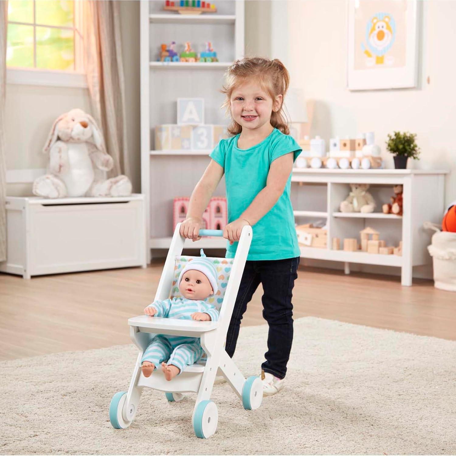 imageMelissa ampamp Doug Mine to Love Wooden Play Stroller for Dolls Stuffed Animals  White 18H x 8W x 11D Assembled
