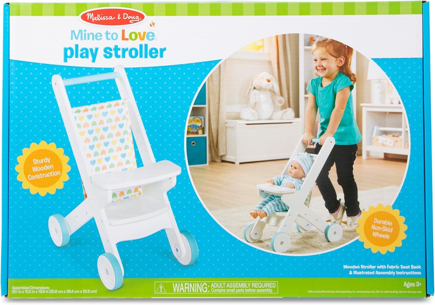 imageMelissa ampamp Doug Mine to Love Wooden Play Stroller for Dolls Stuffed Animals  White 18H x 8W x 11D Assembled