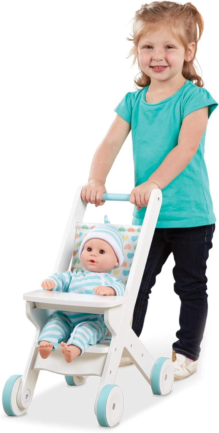 imageMelissa ampamp Doug Mine to Love Wooden Play Stroller for Dolls and Stuffed Animals up to 20 Inches Tall  White