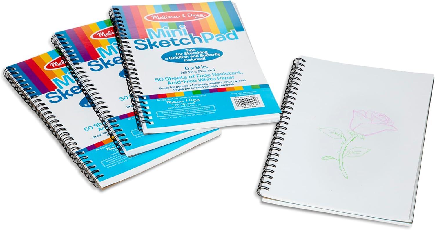 imageMelissa ampamp Doug MiniSketch SpiralBound Pad 6 x 9 inches  4Pack Sketch Book for Kids Kids Drawing Paper Drawing and Coloring PadsPad