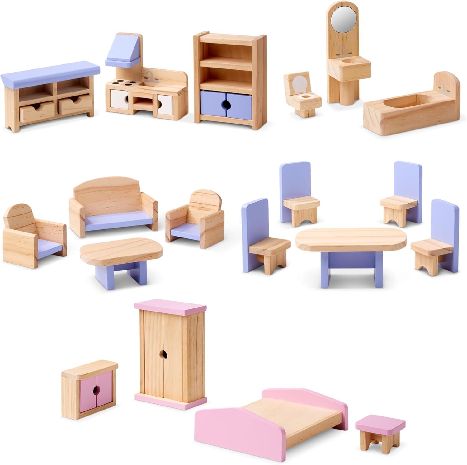 imageMelissa ampamp Doug Modern Wooden MultiLevel Dollhouse With 19 pcs Furniture White