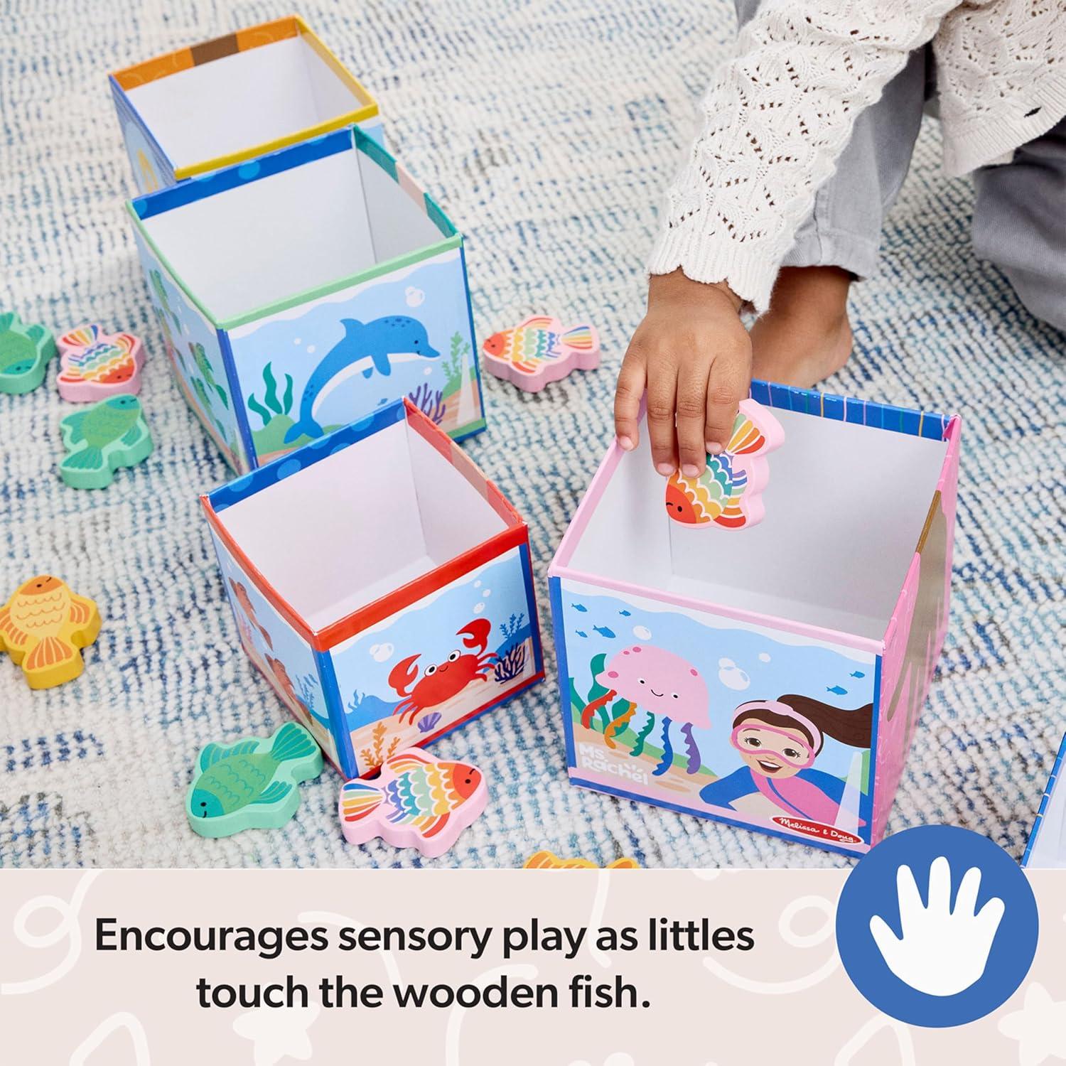 imageMelissa ampamp Doug Ms Rachel Sort and Count Nesting and Stacking Blocks with Wooden Fish Preschool Learning Toy for Boys Girls  FSC Certified