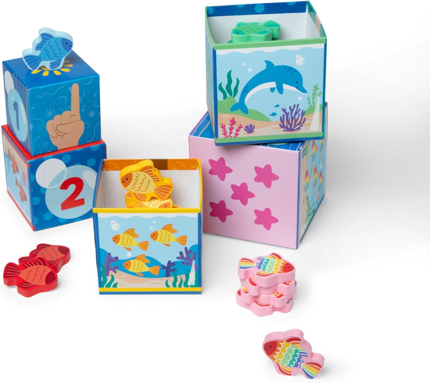 imageMelissa ampamp Doug Ms Rachel Sort and Count Nesting and Stacking Blocks with Wooden Fish Preschool Learning Toy for Boys Girls  FSC Certified