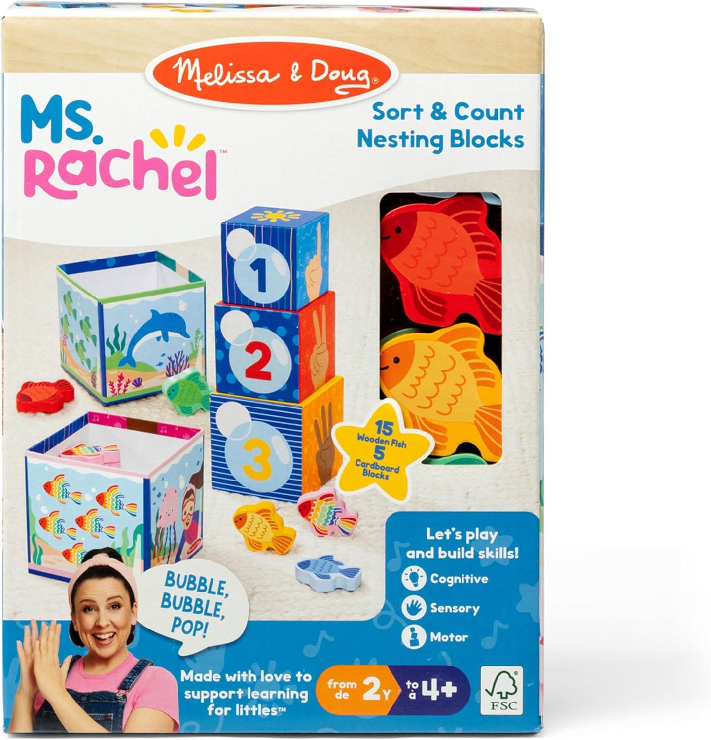 imageMelissa ampamp Doug Ms Rachel Sort and Count Nesting and Stacking Blocks with Wooden Fish Preschool Learning Toy for Boys Girls  FSC Certified