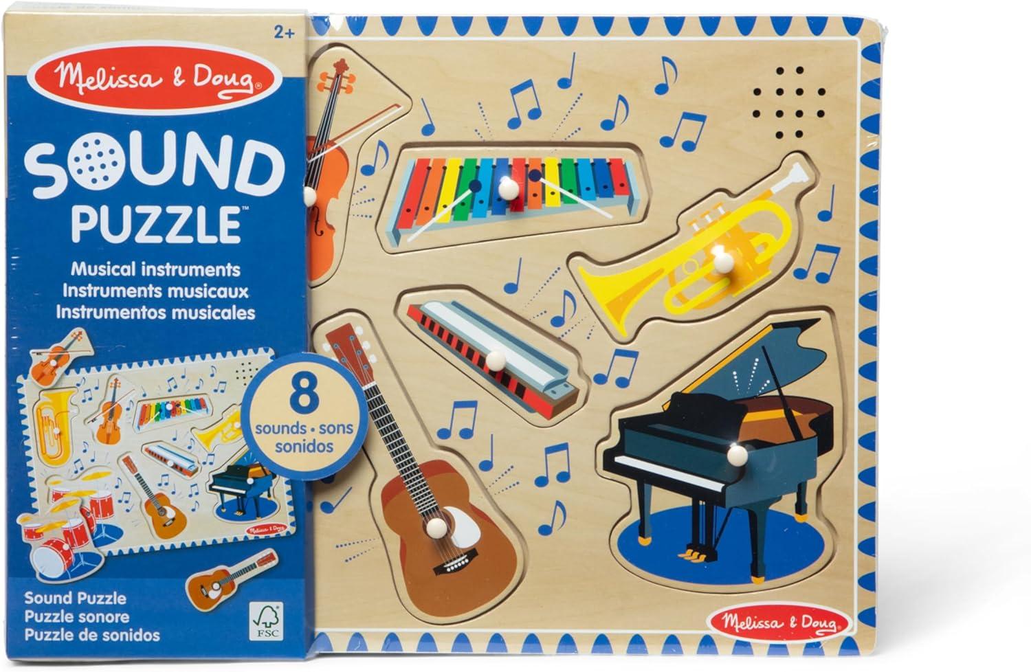 imageMelissa ampamp Doug Musical Instruments Sound Puzzle  Wooden Peg Puzzle with LightActivated Sound Effects 8 pcs Wooden Peg Baby Music Learning Toys for Toddlers and Preschoolers Ages 2