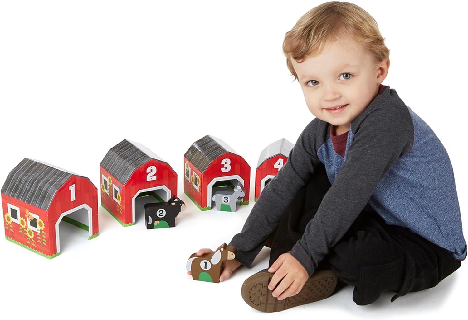 imageMelissa ampamp Doug Nesting and Sorting Barns and Animals with 6 Numbered Barns and Matching Wooden Animals