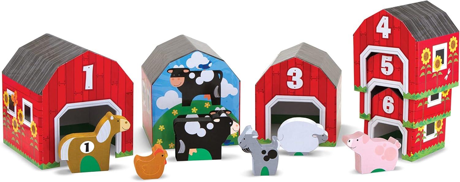 imageMelissa ampamp Doug Nesting and Sorting Barns and Animals with 6 Numbered Barns and Matching Wooden Animals