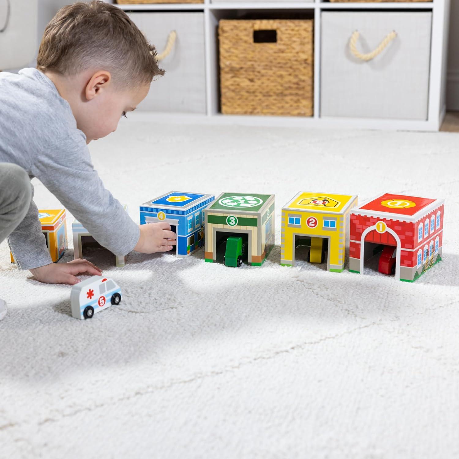 imageMelissa ampamp Doug Nesting and Sorting Blocks  6 Buildings 6 Wooden Vehicles  FSC CertifiedSet