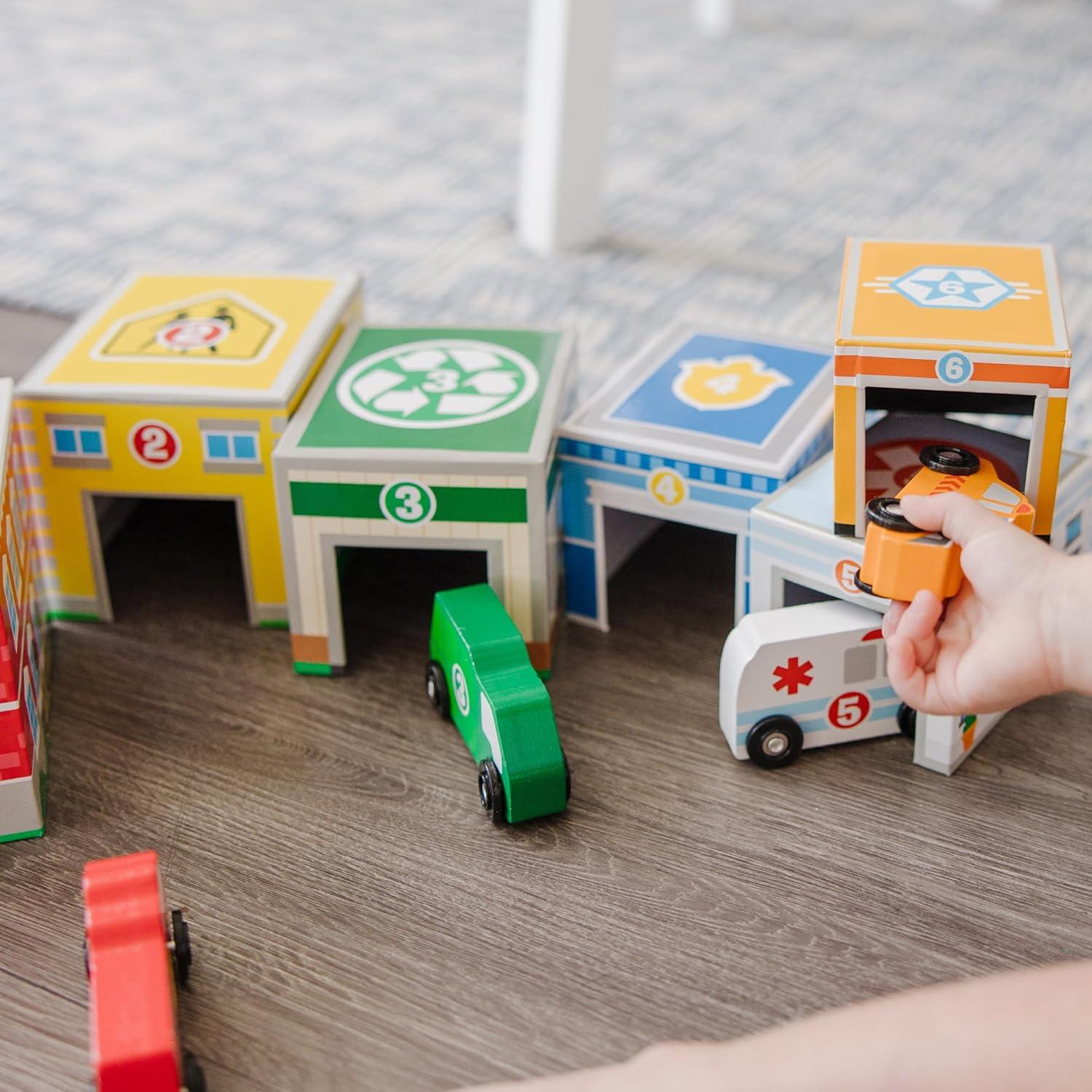 imageMelissa ampamp Doug Nesting and Sorting Blocks  6 Buildings 6 Wooden Vehicles  FSC CertifiedSet