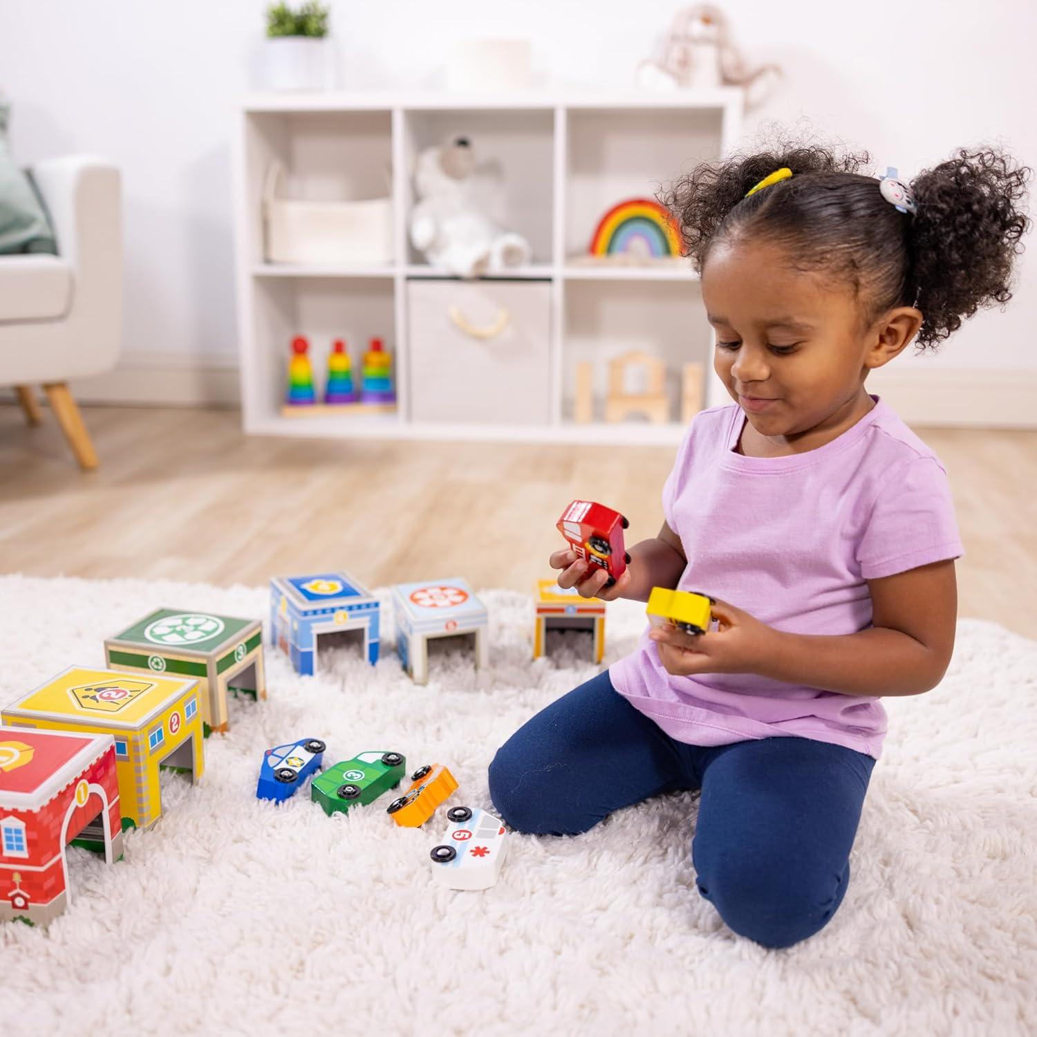 imageMelissa ampamp Doug Nesting and Sorting Blocks  6 Buildings 6 Wooden Vehicles  FSC CertifiedSet