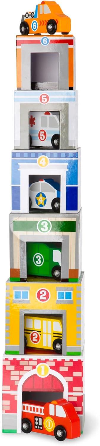imageMelissa ampamp Doug Nesting and Sorting Blocks  6 Buildings 6 Wooden Vehicles  FSC CertifiedSet