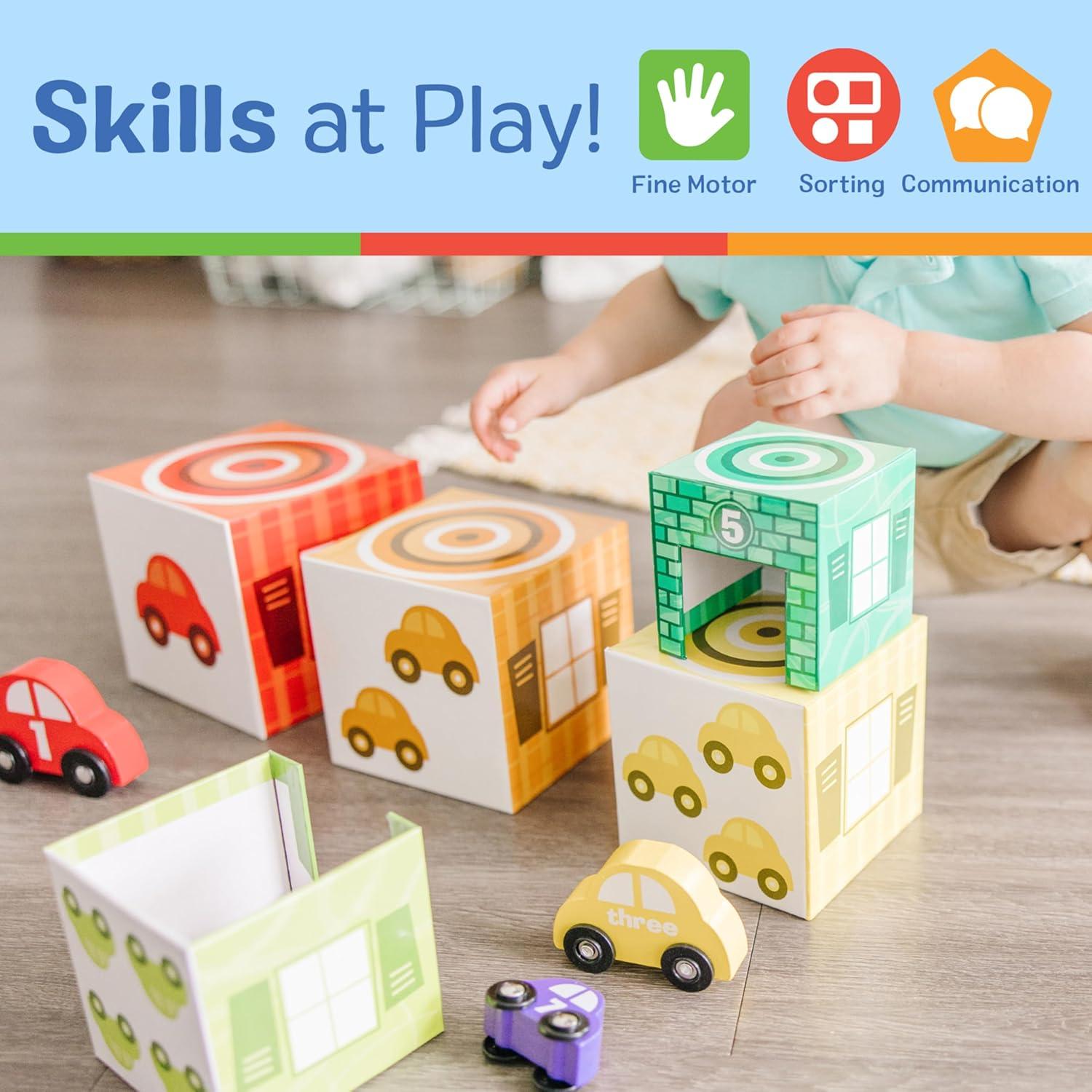 imageMelissa ampamp Doug Nesting and Sorting Garages and Cars with 7 Graduated Garages and 7 Stackable Wooden Cars  FSC Certified