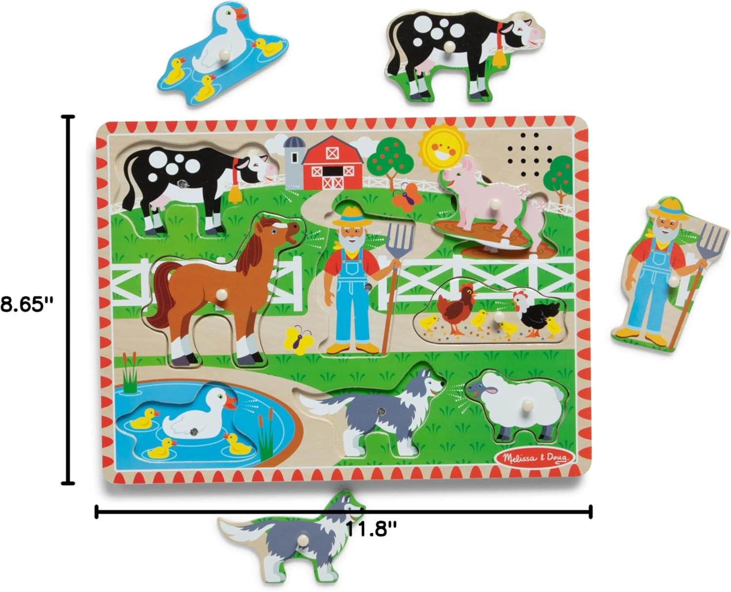 imageMelissa ampamp Doug Old MacDonalds Farm Song Puzzle  8Piece Wooden Peg Puzzle with LightActivated Sounds Music Learning Toy for Toddlers and Preschoolers Ages 2