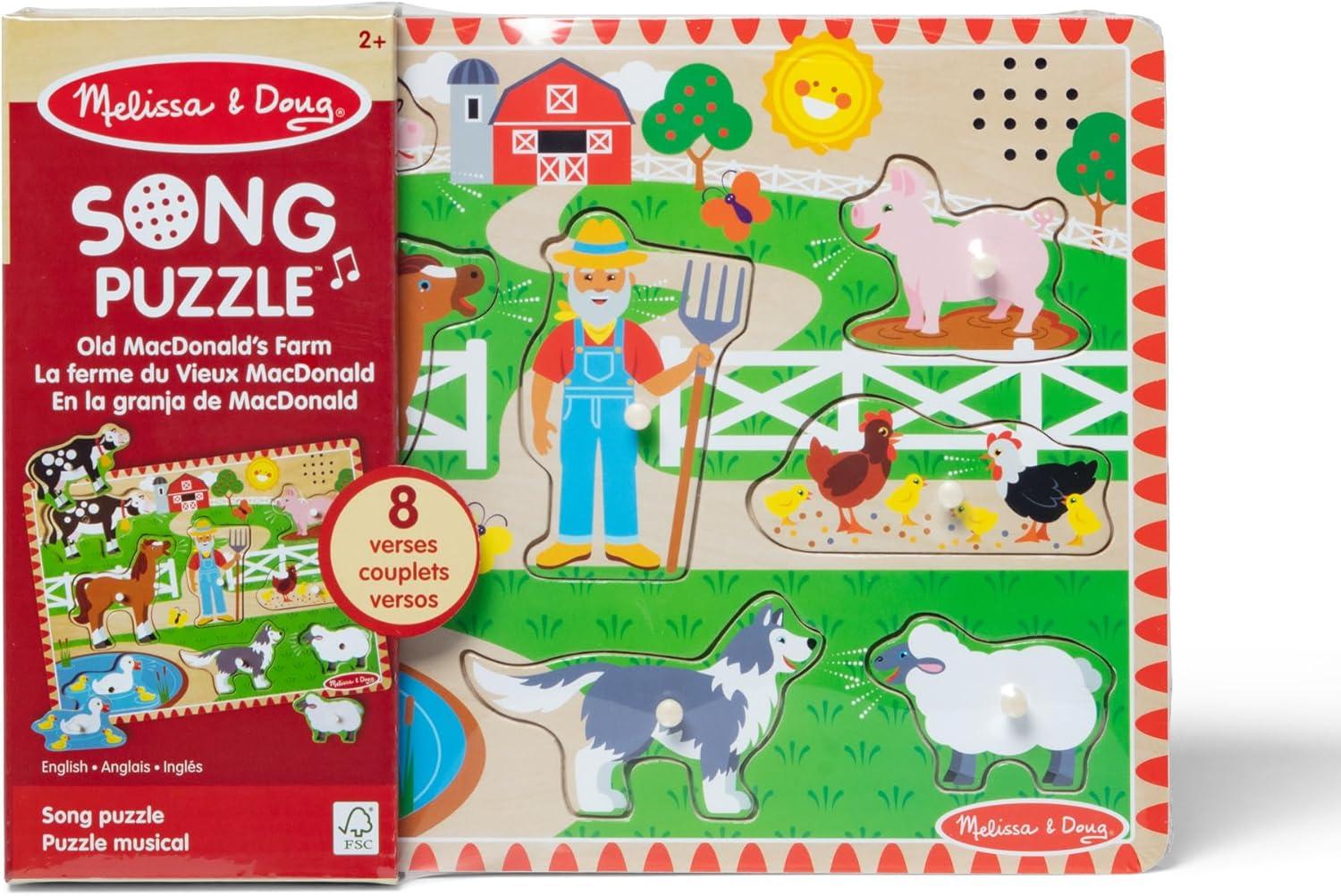 imageMelissa ampamp Doug Old MacDonalds Farm Song Puzzle  8Piece Wooden Peg Puzzle with LightActivated Sounds Music Learning Toy for Toddlers and Preschoolers Ages 2