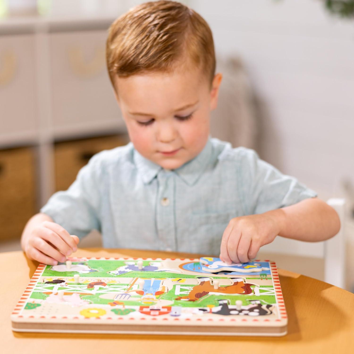 imageMelissa ampamp Doug Old MacDonalds Farm Song Puzzle  8Piece Wooden Peg Puzzle with LightActivated Sounds Music Learning Toy for Toddlers and Preschoolers Ages 2