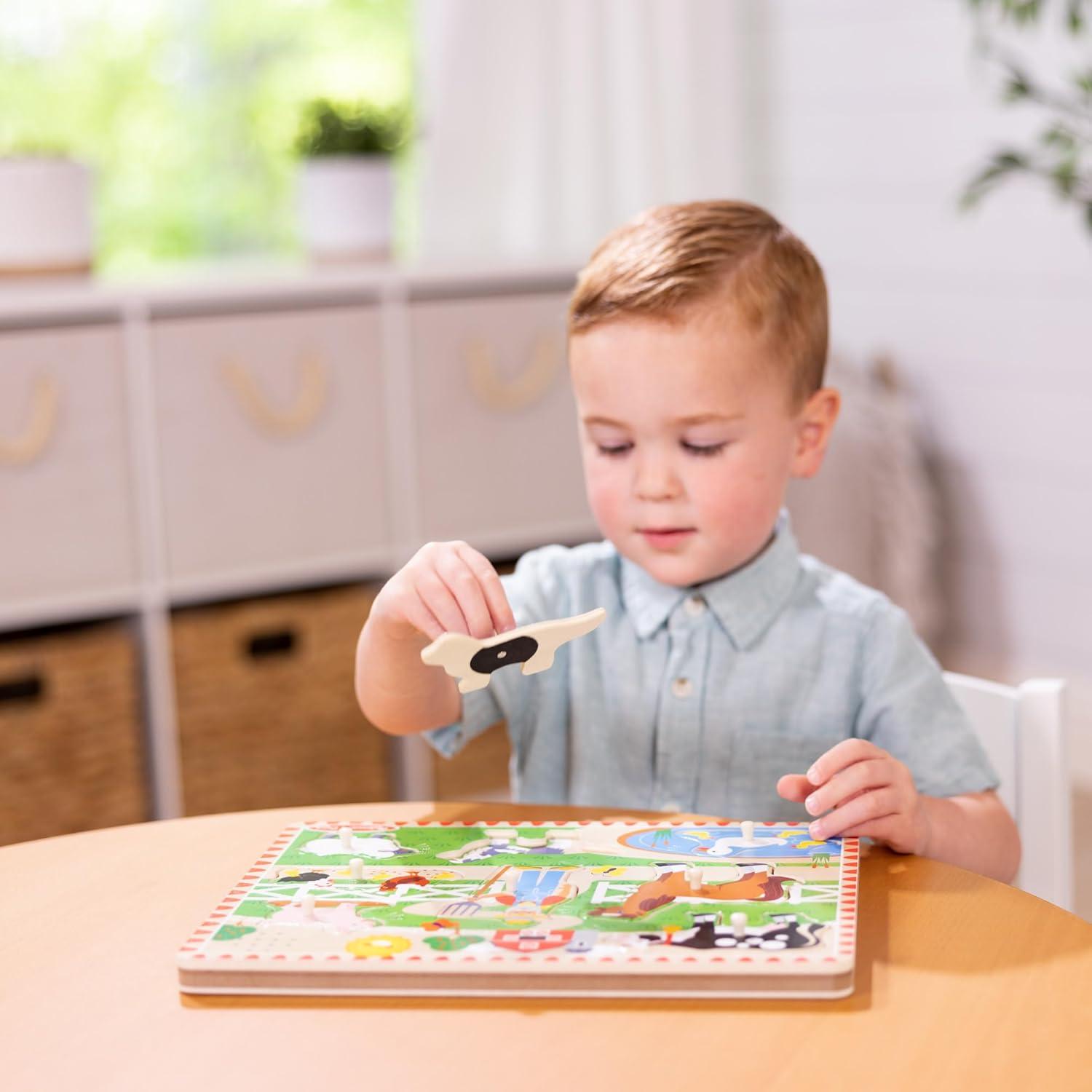 imageMelissa ampamp Doug Old MacDonalds Farm Song Puzzle  8Piece Wooden Peg Puzzle with LightActivated Sounds Music Learning Toy for Toddlers and Preschoolers Ages 2