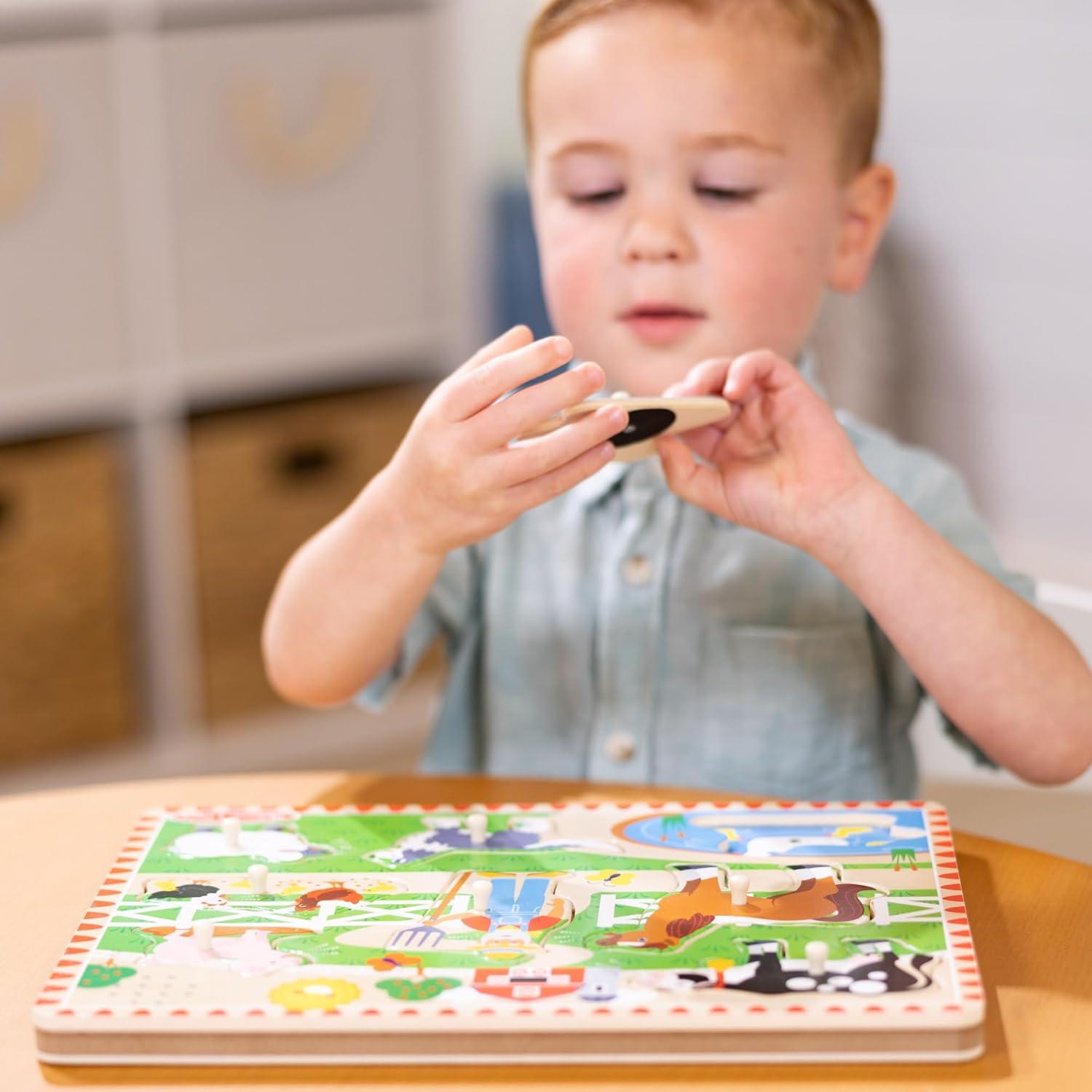 imageMelissa ampamp Doug Old MacDonalds Farm Song Puzzle  8Piece Wooden Peg Puzzle with LightActivated Sounds Music Learning Toy for Toddlers and Preschoolers Ages 2