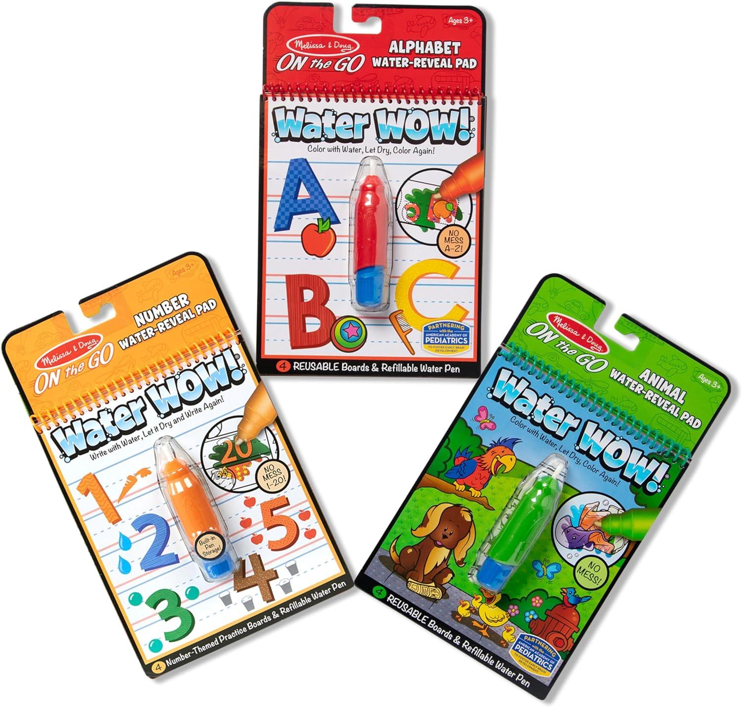 imageMelissa ampamp Doug On The Go Water Wow Reusable WaterReveal Activity Pads 3pk Colors and Shapes Fairy Tales AnimalsBundle Animals  Alphabet  Numbers