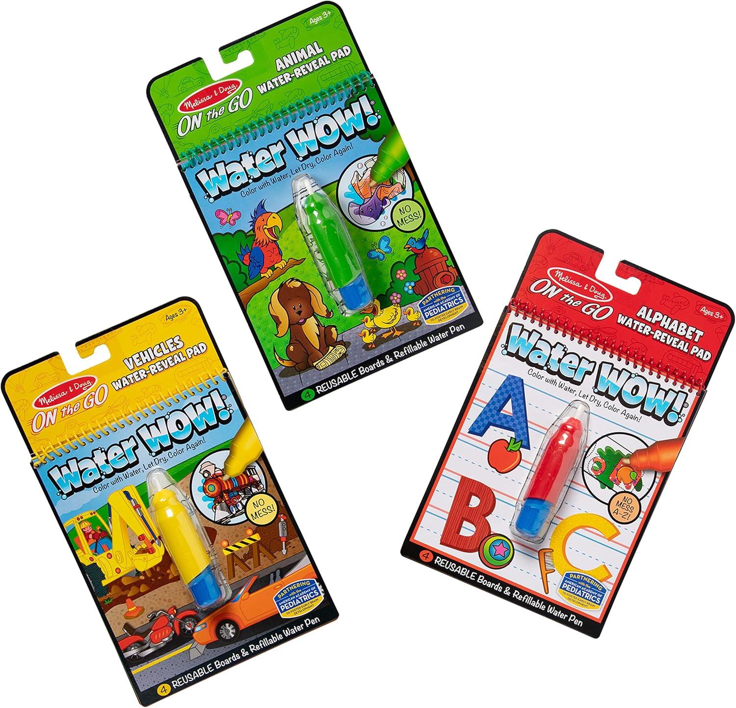 imageMelissa ampamp Doug On The Go Water Wow Reusable WaterReveal Activity Pads 3pk Colors and Shapes Fairy Tales AnimalsBundle Vehicles  Animals  Alphabet