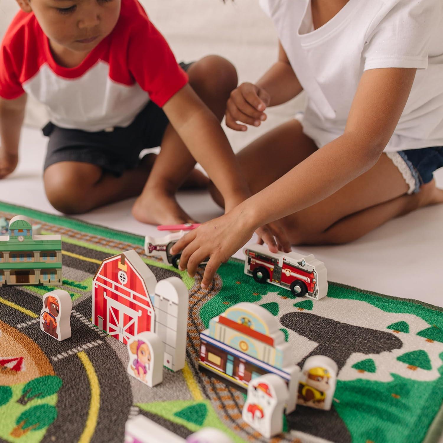 imageMelissa ampamp Doug PAW Patrol Activity Rug  Adventure Bay 22 Pieces PAW Patrol Town Mat with Wooden Toys for Ages 3