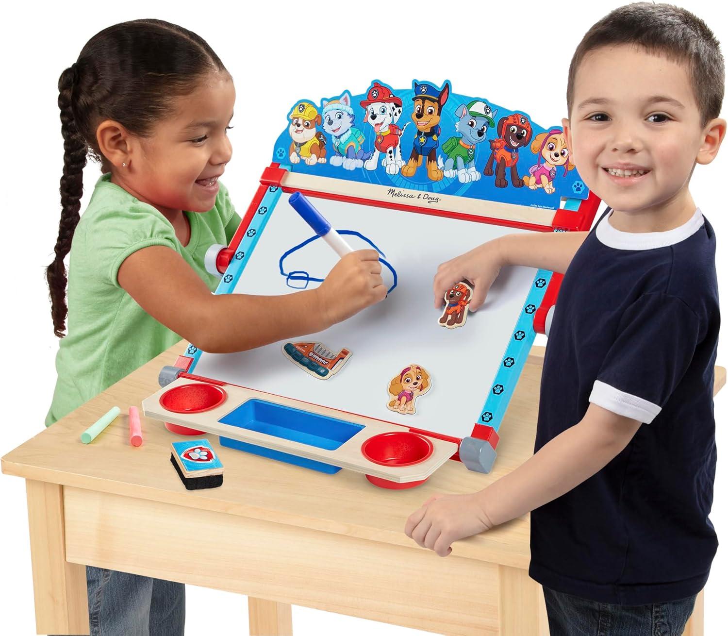 imageMelissa ampamp Doug PAW Patrol Wooden DoubleSided Tabletop Art Center Easel 33 Pieces PAW Patrol Toys DoubleSided Childrens Easel for Toddlers and Kids Ages 3