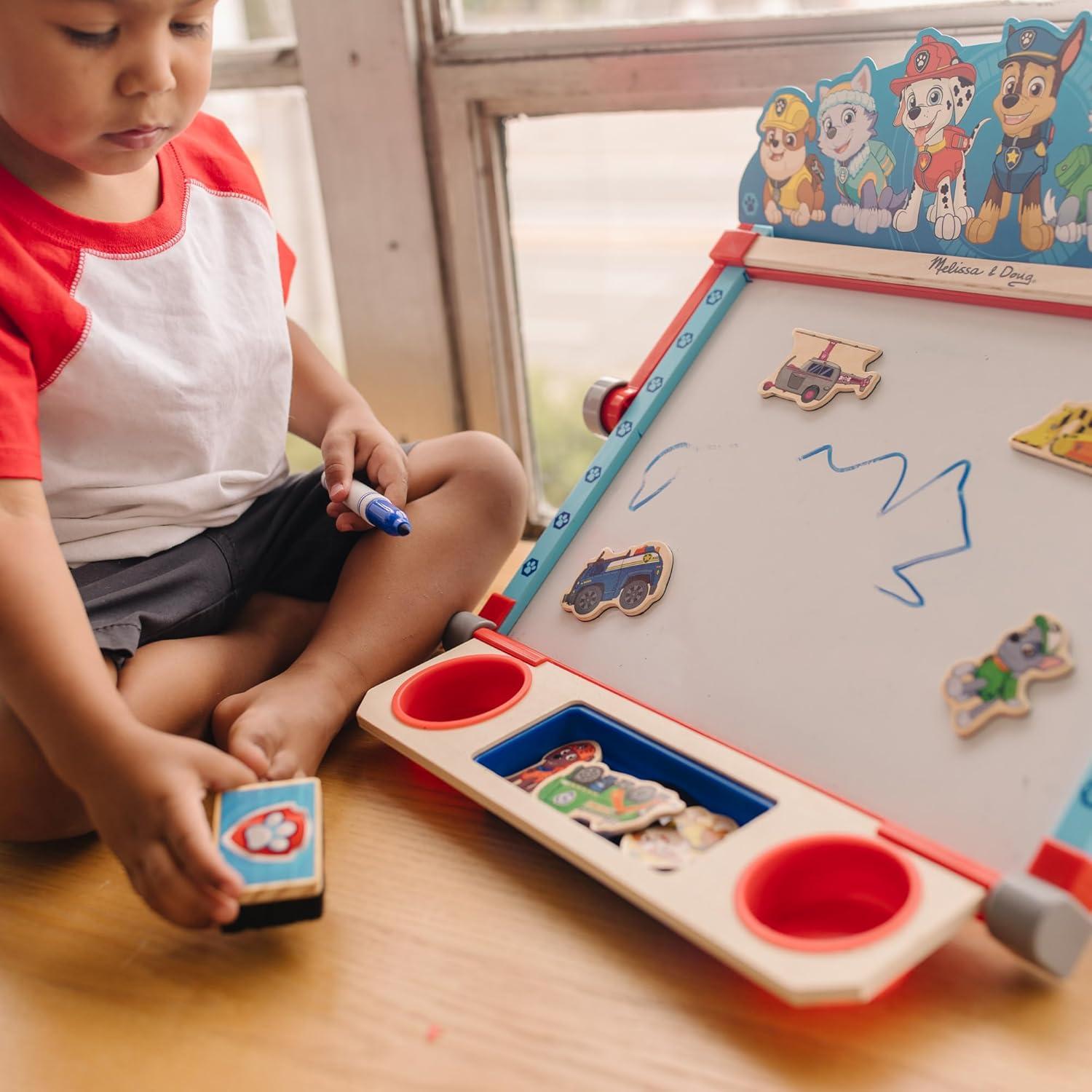 imageMelissa ampamp Doug PAW Patrol Wooden DoubleSided Tabletop Art Center Easel 33 Pieces PAW Patrol Toys DoubleSided Childrens Easel for Toddlers and Kids Ages 3