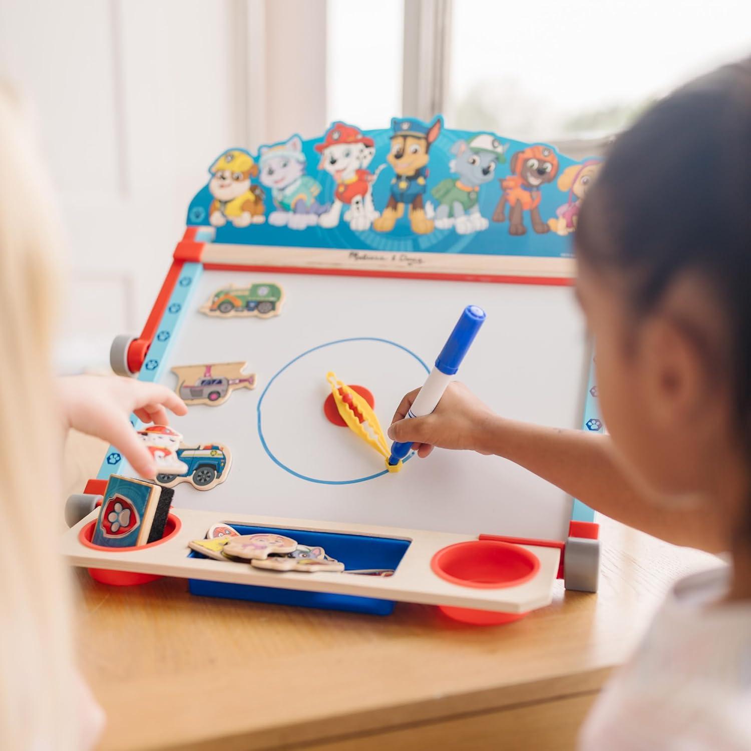 imageMelissa ampamp Doug PAW Patrol Wooden DoubleSided Tabletop Art Center Easel 33 Pieces PAW Patrol Toys DoubleSided Childrens Easel for Toddlers and Kids Ages 3