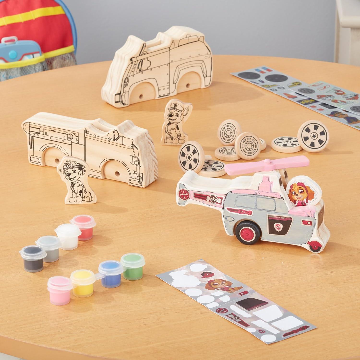 imageMelissa ampamp Doug PAW Patrol Wooden Vehicles Craft Kit  3 Decorate Your Own Vehicles 3 Play Figures