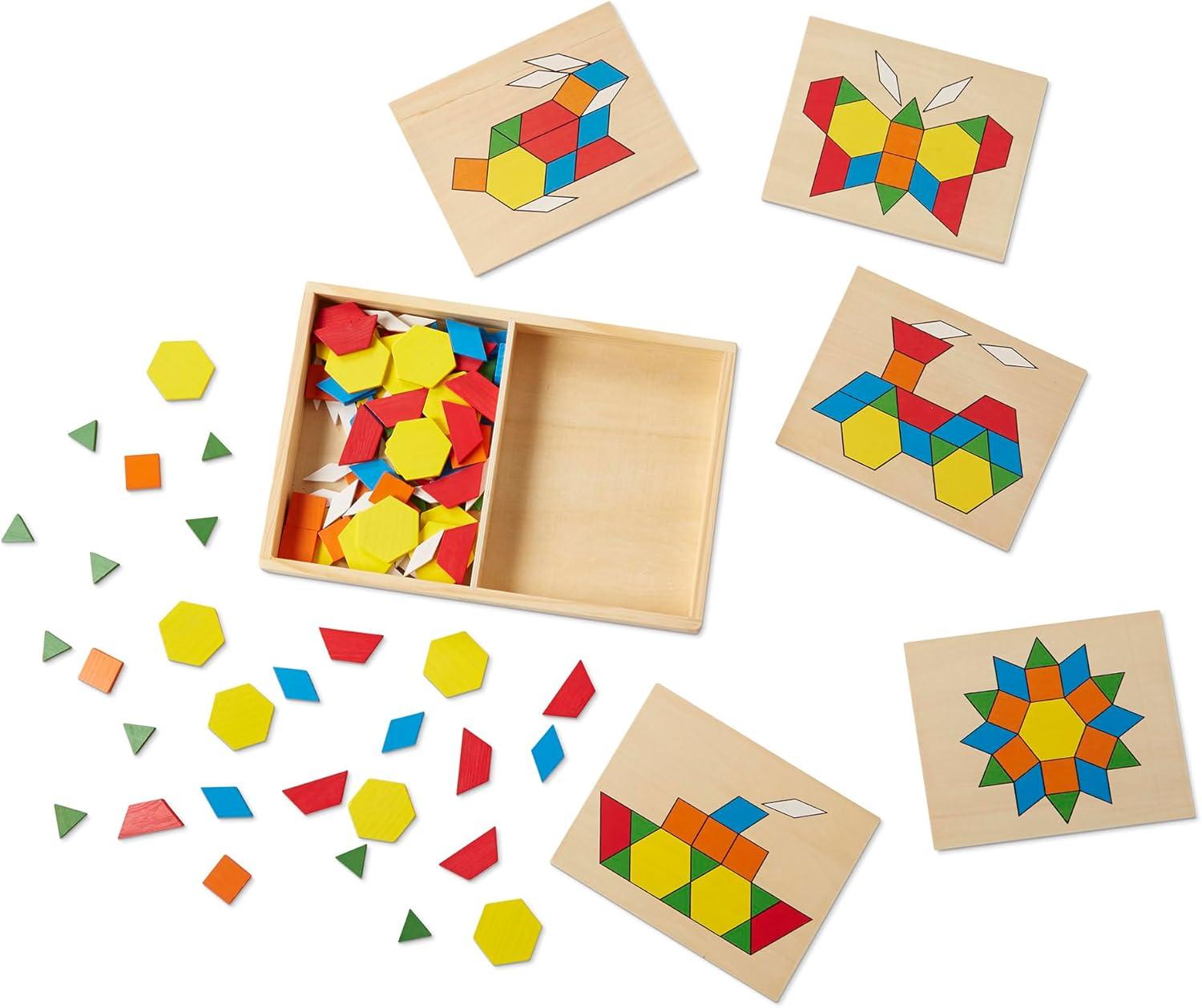 imageMelissa ampamp Doug Pattern Blocks and Boards with 120 MultiColored Wooden Shape Tiles 5 DoubleSided Puzzle Boards Tangram Puzzles Montessori Toys for Girls ampamp BoysStandard