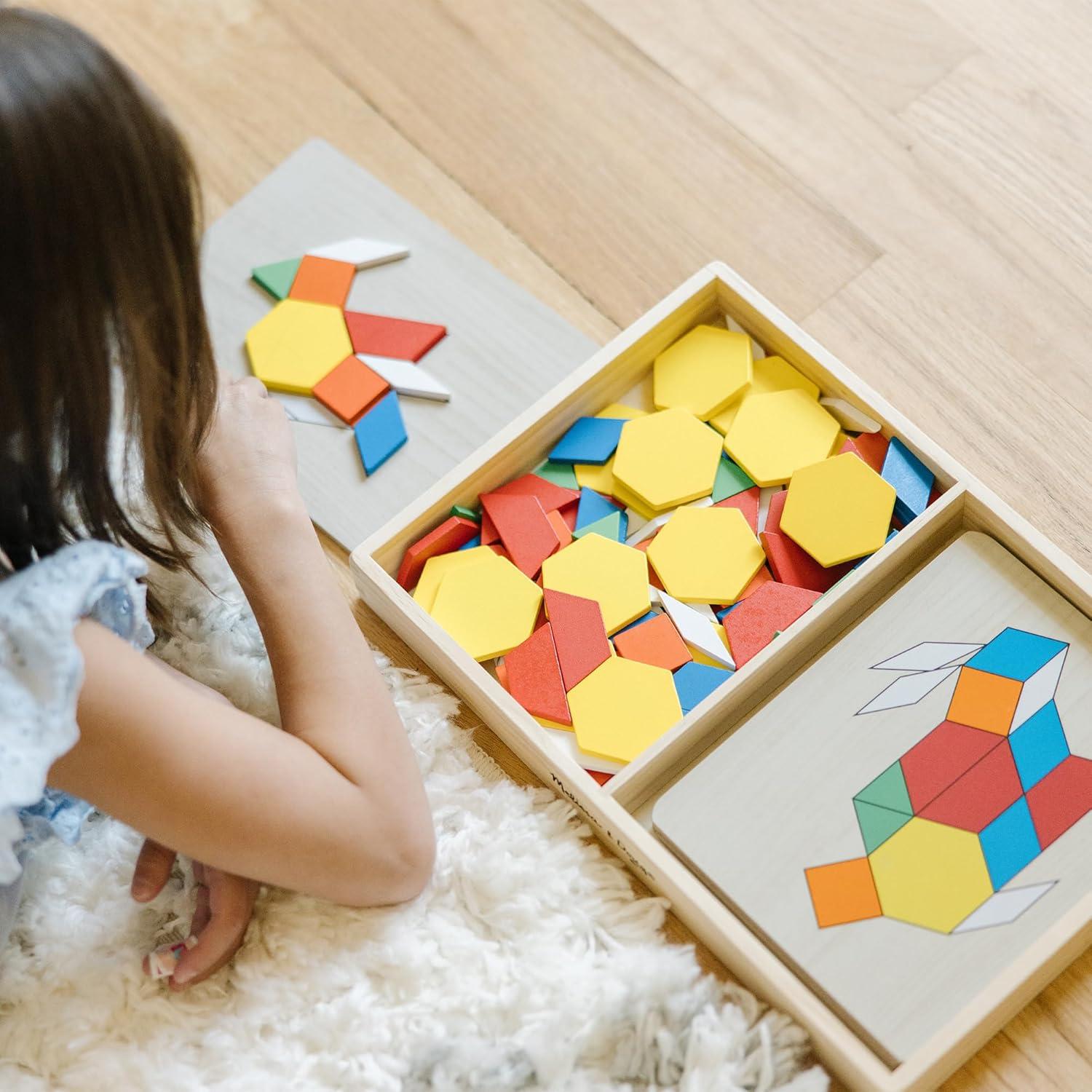 imageMelissa ampamp Doug Pattern Blocks and Boards with 120 MultiColored Wooden Shape Tiles 5 DoubleSided Puzzle Boards Tangram Puzzles Montessori Toys for Girls ampamp BoysStandard