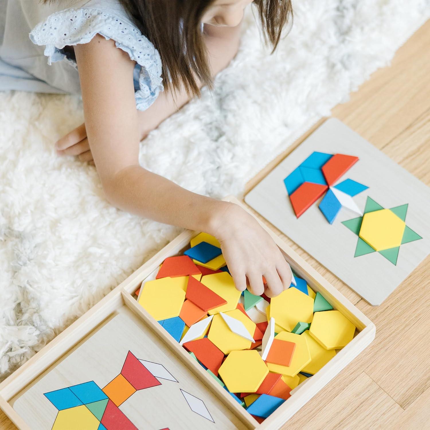 imageMelissa ampamp Doug Pattern Blocks and Boards with 120 MultiColored Wooden Shape Tiles 5 DoubleSided Puzzle Boards Tangram Puzzles Montessori Toys for Girls ampamp BoysStandard