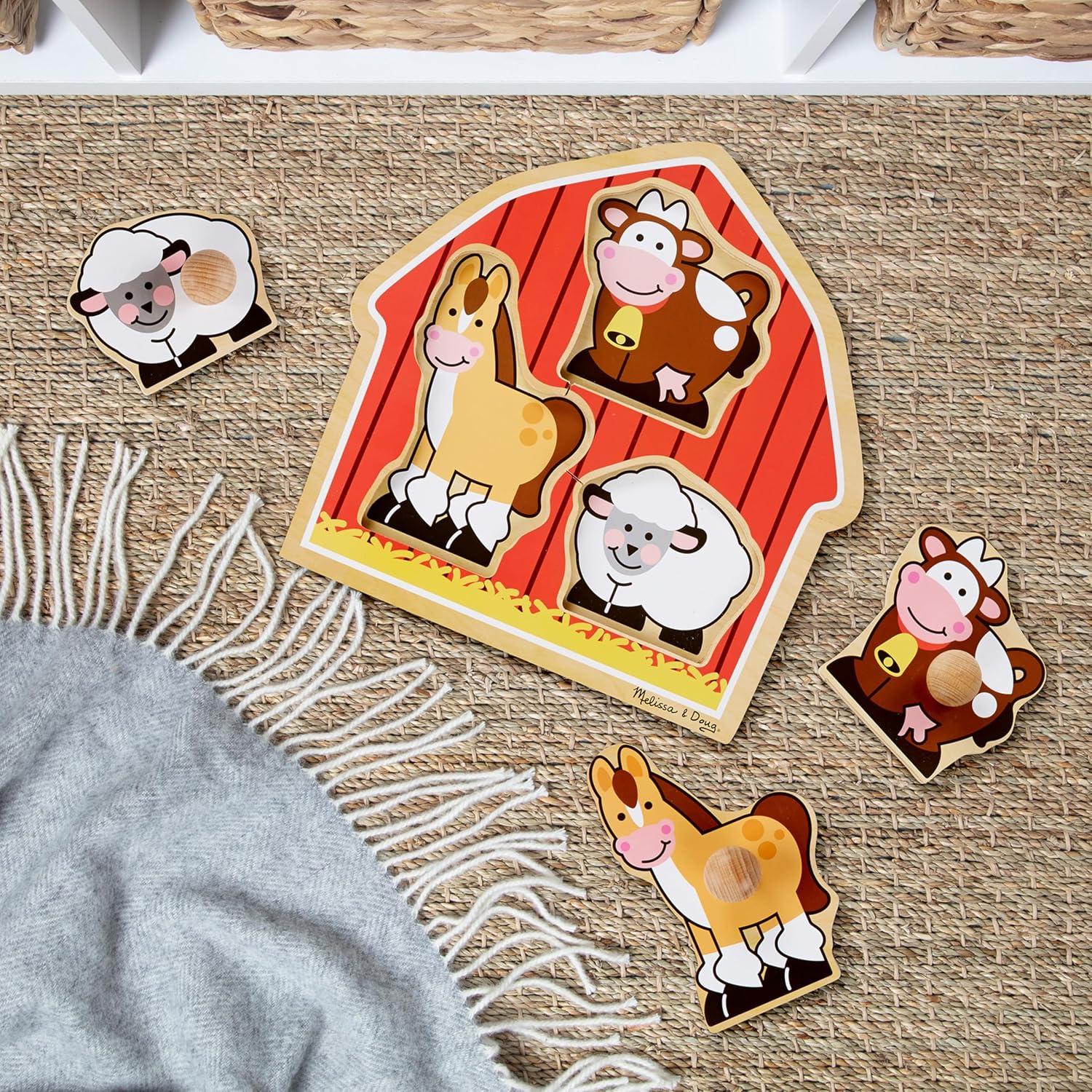 imageMelissa ampamp Doug Pets Jumbo Peg Wooden Puzzle Animal Puzzles Peg Puzzles for Toddlers Ages 1Barnyard Animals